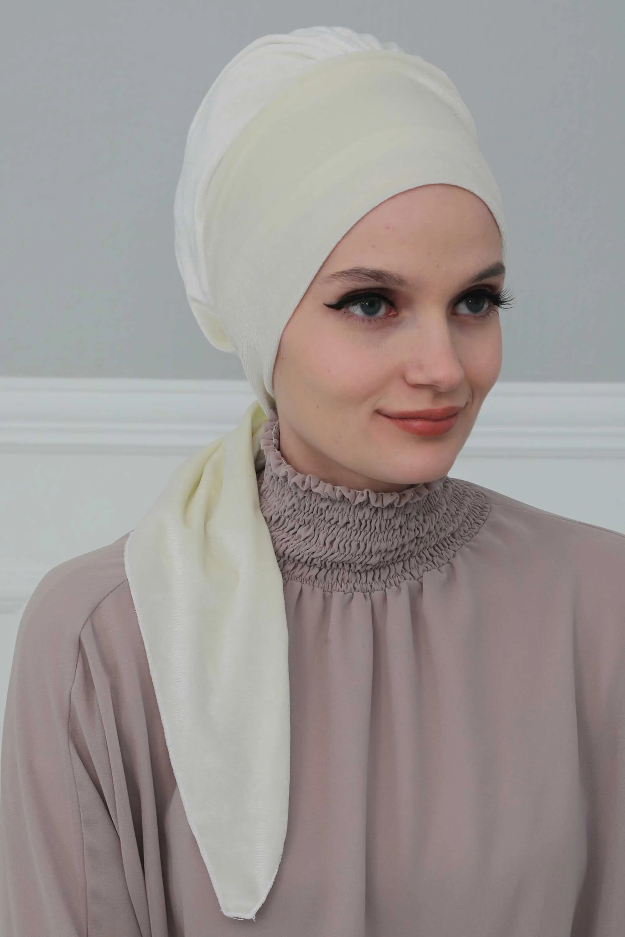 Velvet Easy Wrap Instant Turban for Women, Pre-Tied Turban with Long Tail at the Back Side, Super Soft High Quality Chemo Headwear,B-49K
