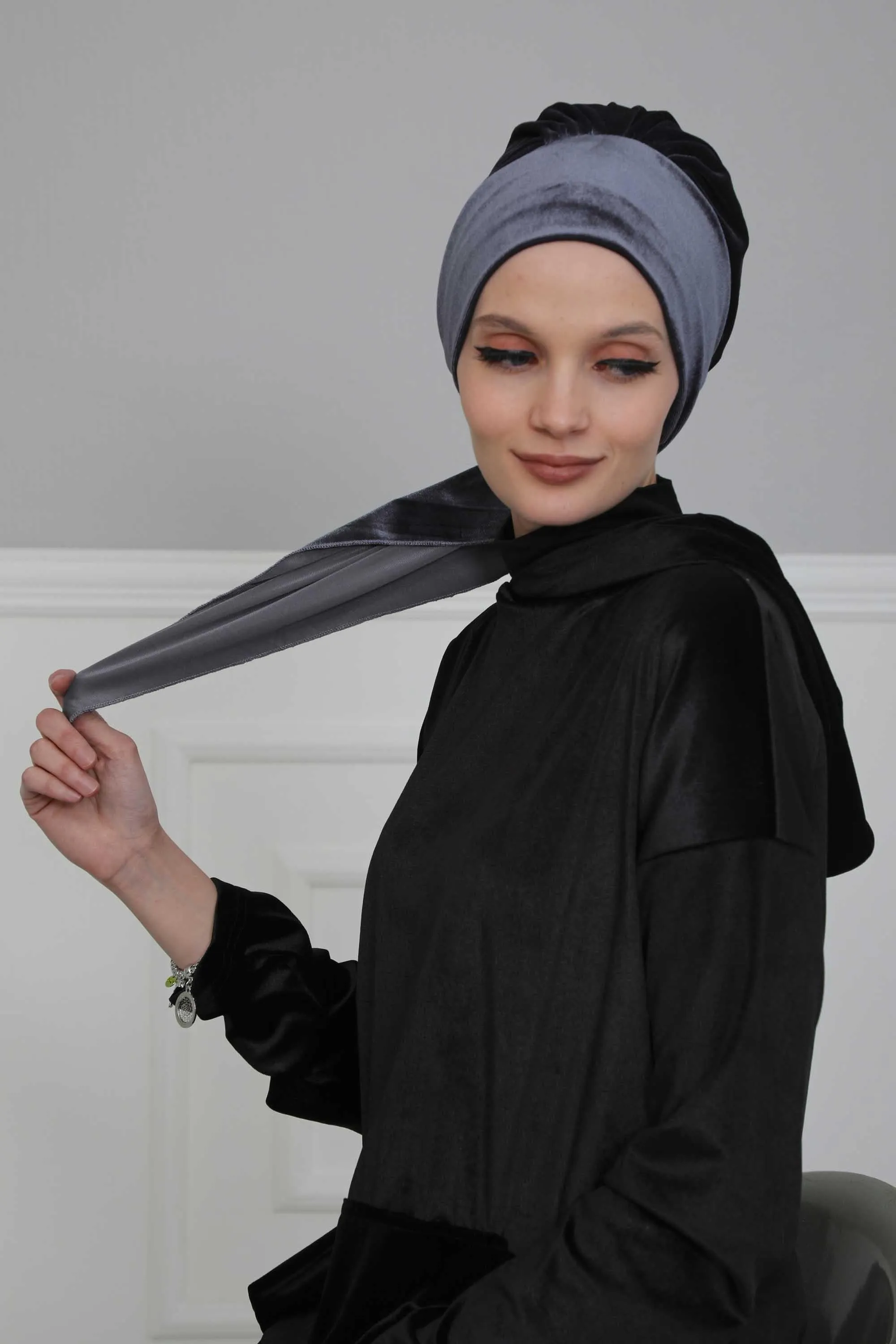 Velvet Easy Wrap Instant Turban for Women, Pre-Tied Turban with Long Tail at the Back Side, Super Soft High Quality Chemo Headwear,B-49K