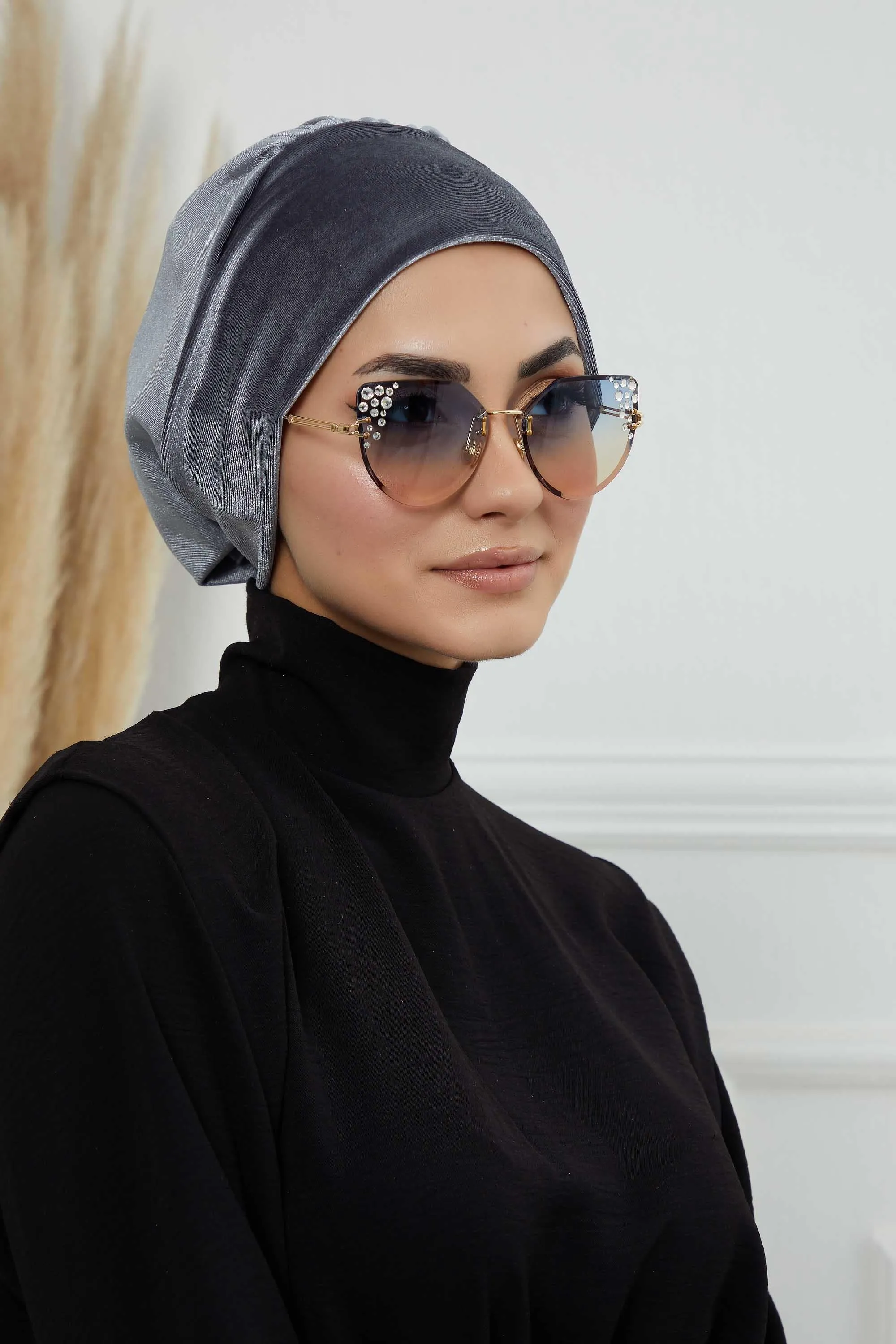 Velvet Easy Wrap Instant Turban for Women, Pre-Tied Turban with Long Tail at the Back Side, Super Soft High Quality Chemo Headwear,B-49K
