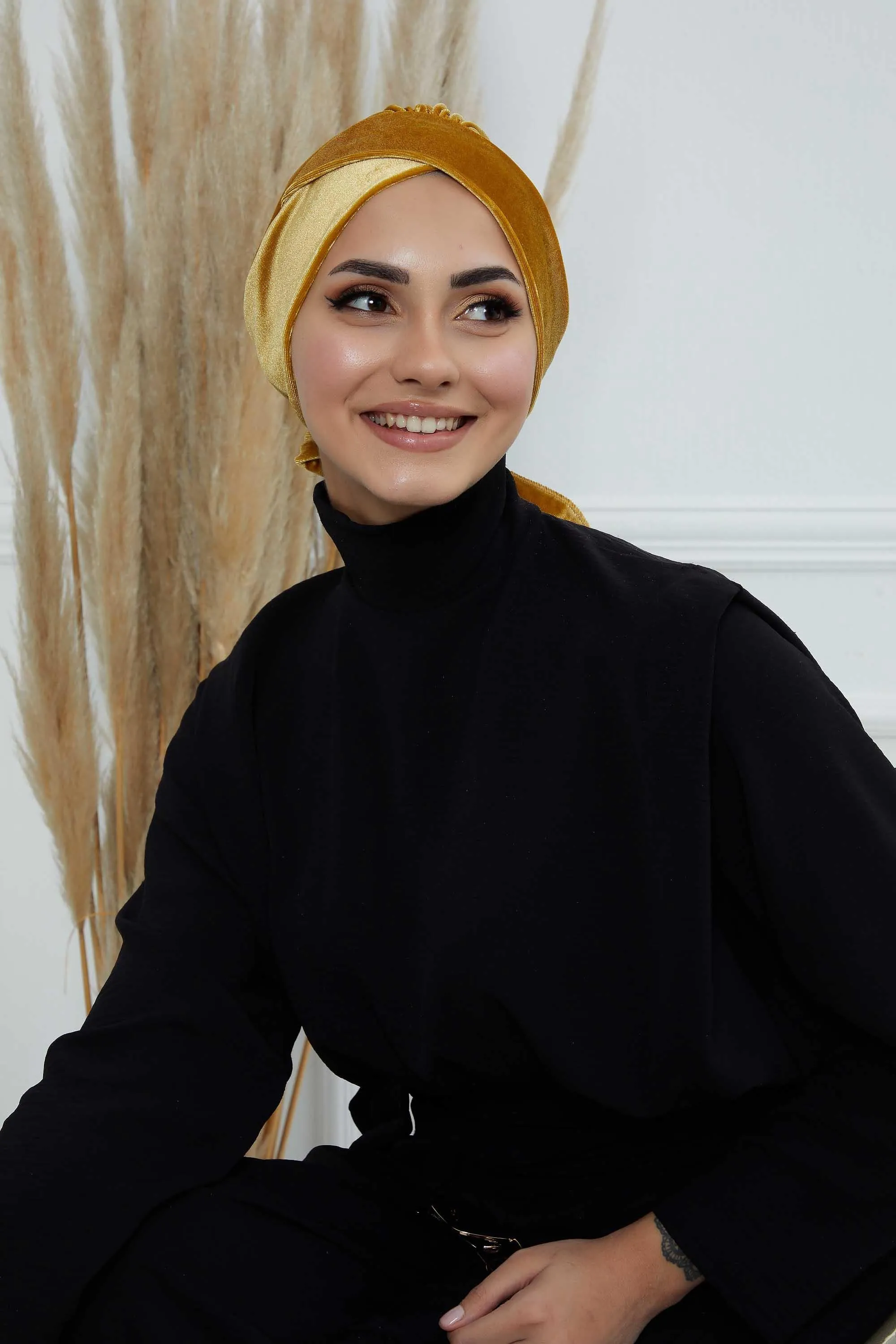 Velvet Instant Turban Cap with Long Tails at the Back Side, Lightweight Turban Head Cover for Women, Velvet Chemo Headwear Bonnet Cap,B-31K