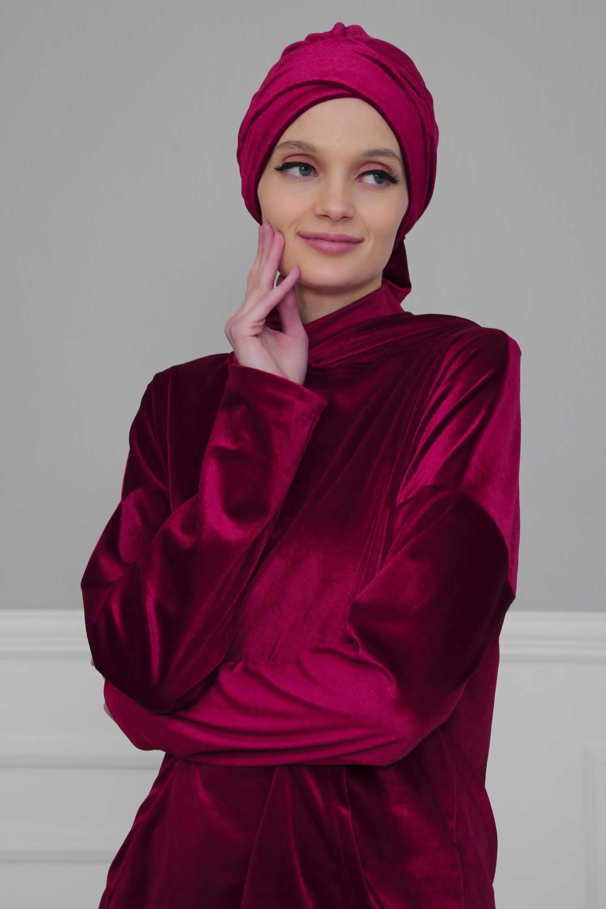 Velvet Instant Turban Cap with Long Tails at the Back Side, Lightweight Turban Head Cover for Women, Velvet Chemo Headwear Bonnet Cap,B-31K