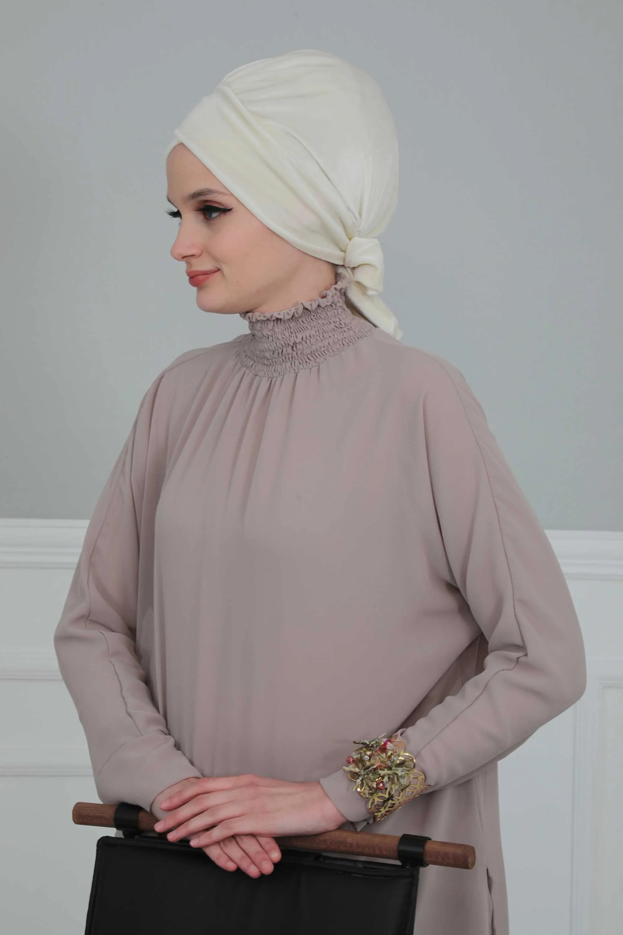 Velvet Instant Turban Cap with Long Tails at the Back Side, Lightweight Turban Head Cover for Women, Velvet Chemo Headwear Bonnet Cap,B-31K