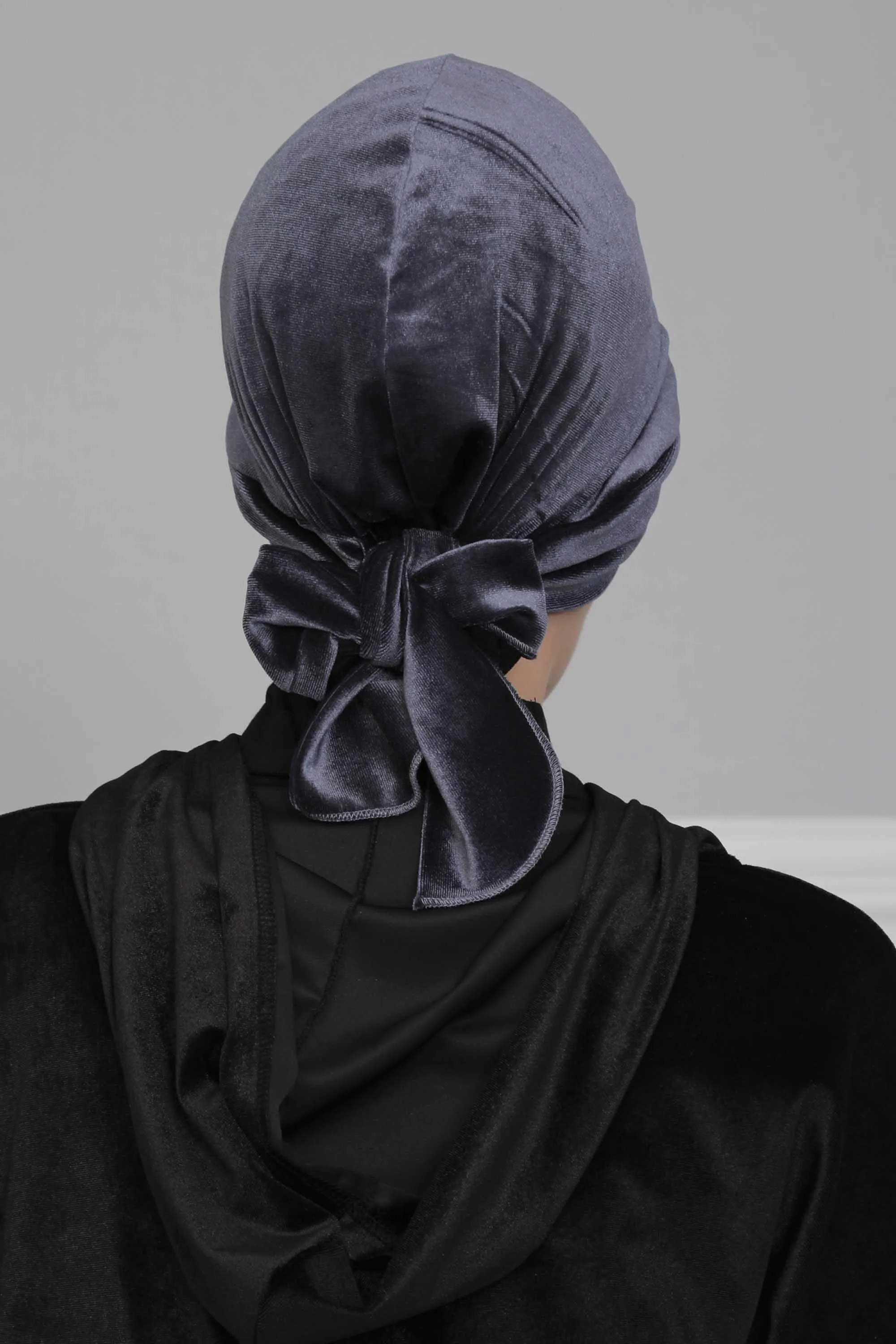 Velvet Instant Turban Cap with Long Tails at the Back Side, Lightweight Turban Head Cover for Women, Velvet Chemo Headwear Bonnet Cap,B-31K