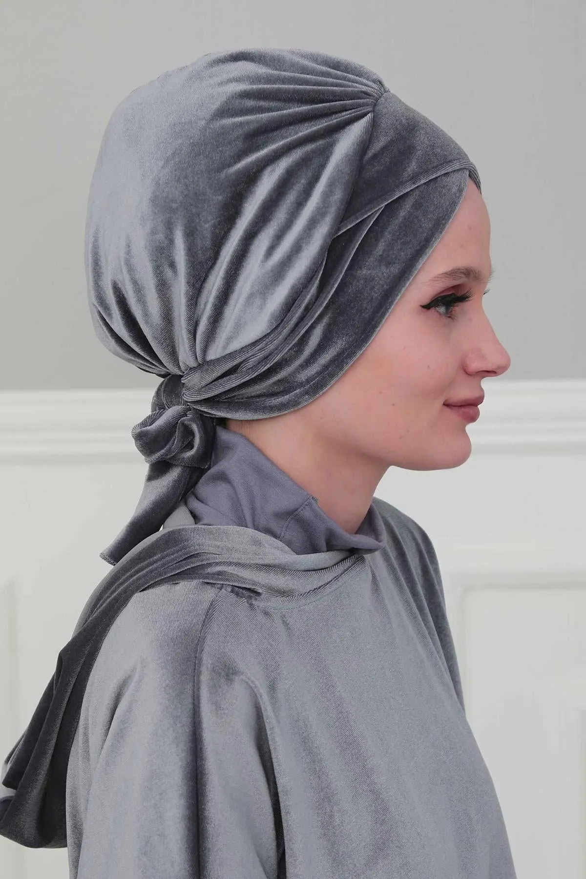 Velvet Instant Turban Cap with Long Tails at the Back Side, Lightweight Turban Head Cover for Women, Velvet Chemo Headwear Bonnet Cap,B-31K
