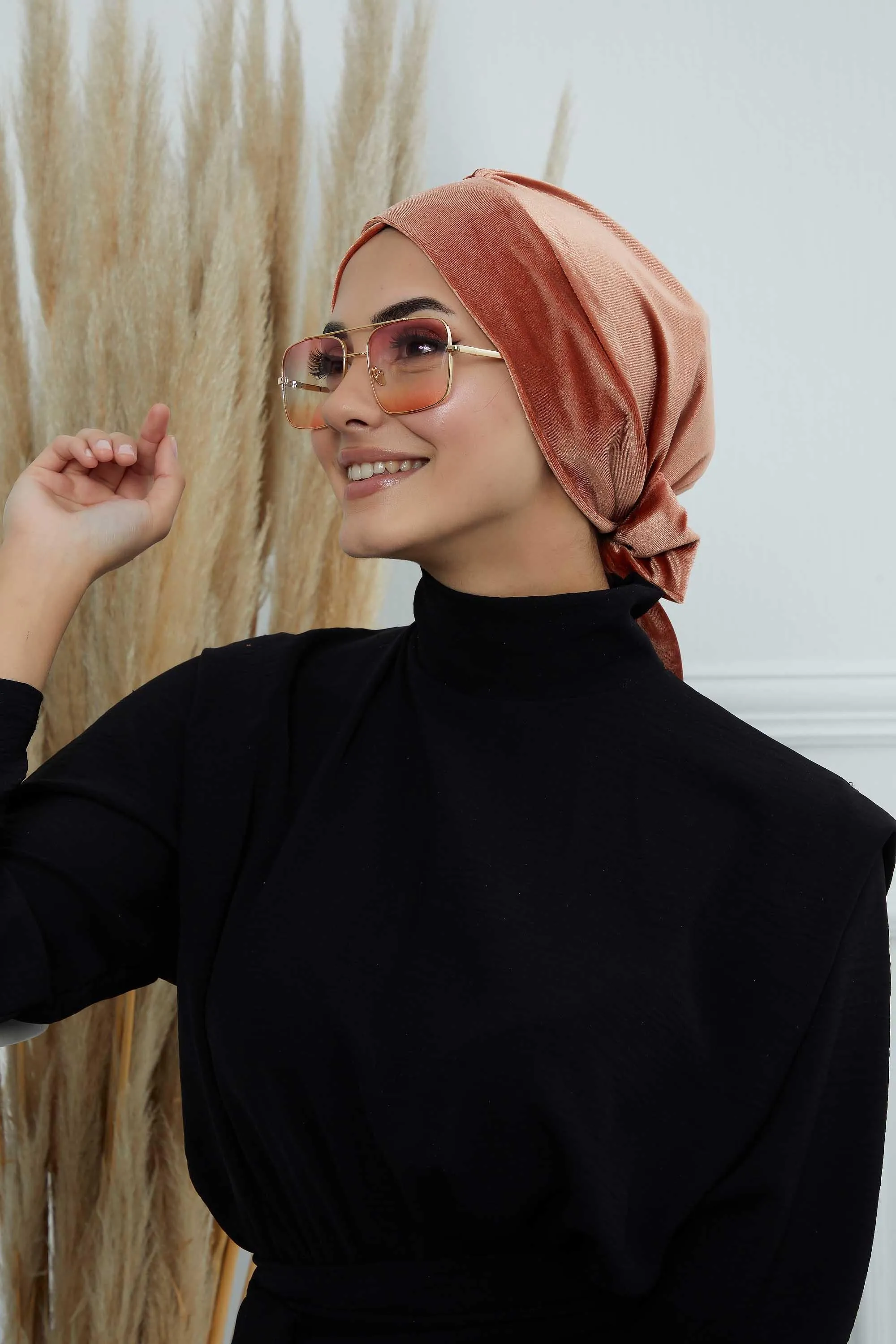 Velvet Instant Turban Cap with Long Tails at the Back Side, Lightweight Turban Head Cover for Women, Velvet Chemo Headwear Bonnet Cap,B-31K