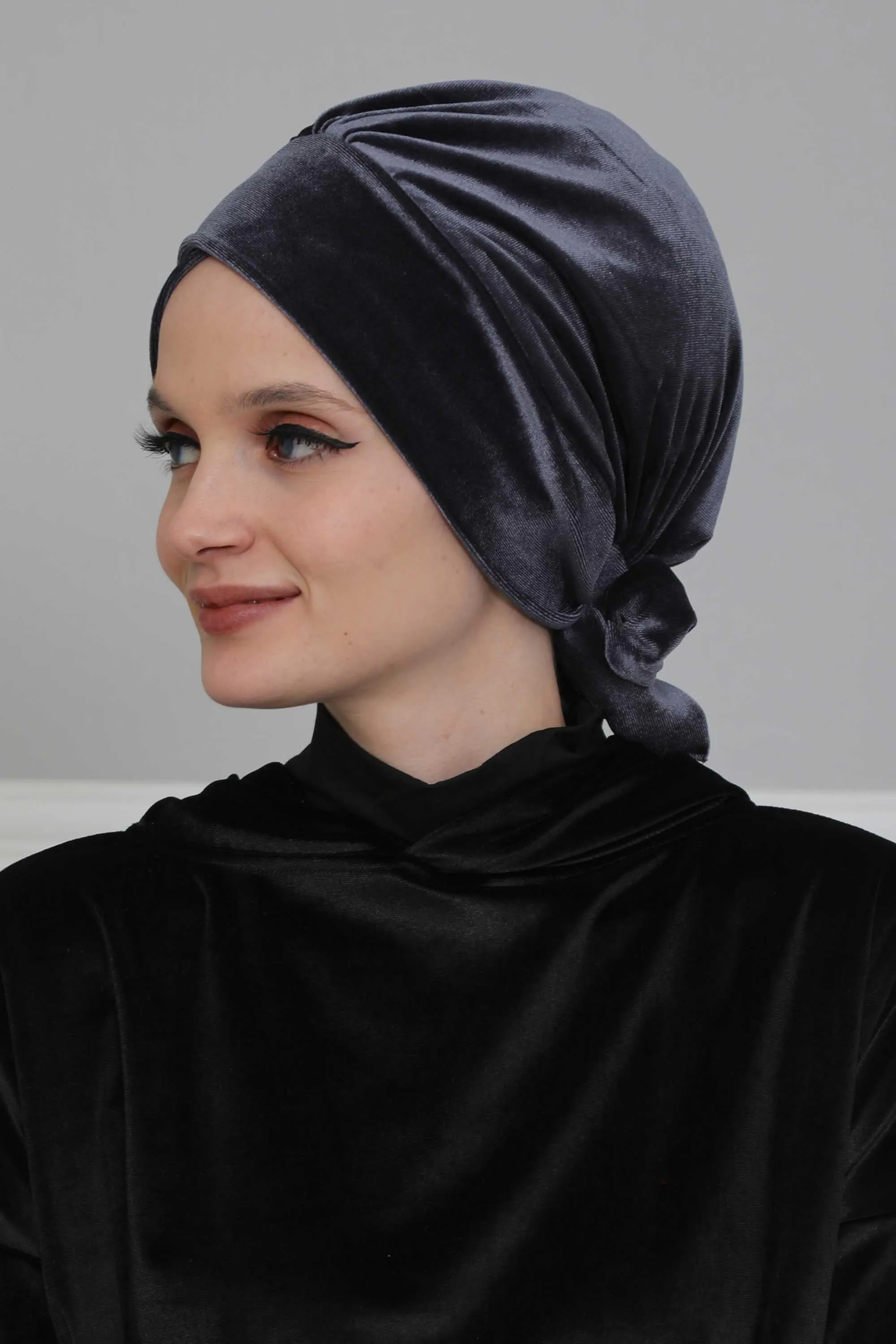 Velvet Instant Turban Cap with Long Tails at the Back Side, Lightweight Turban Head Cover for Women, Velvet Chemo Headwear Bonnet Cap,B-31K