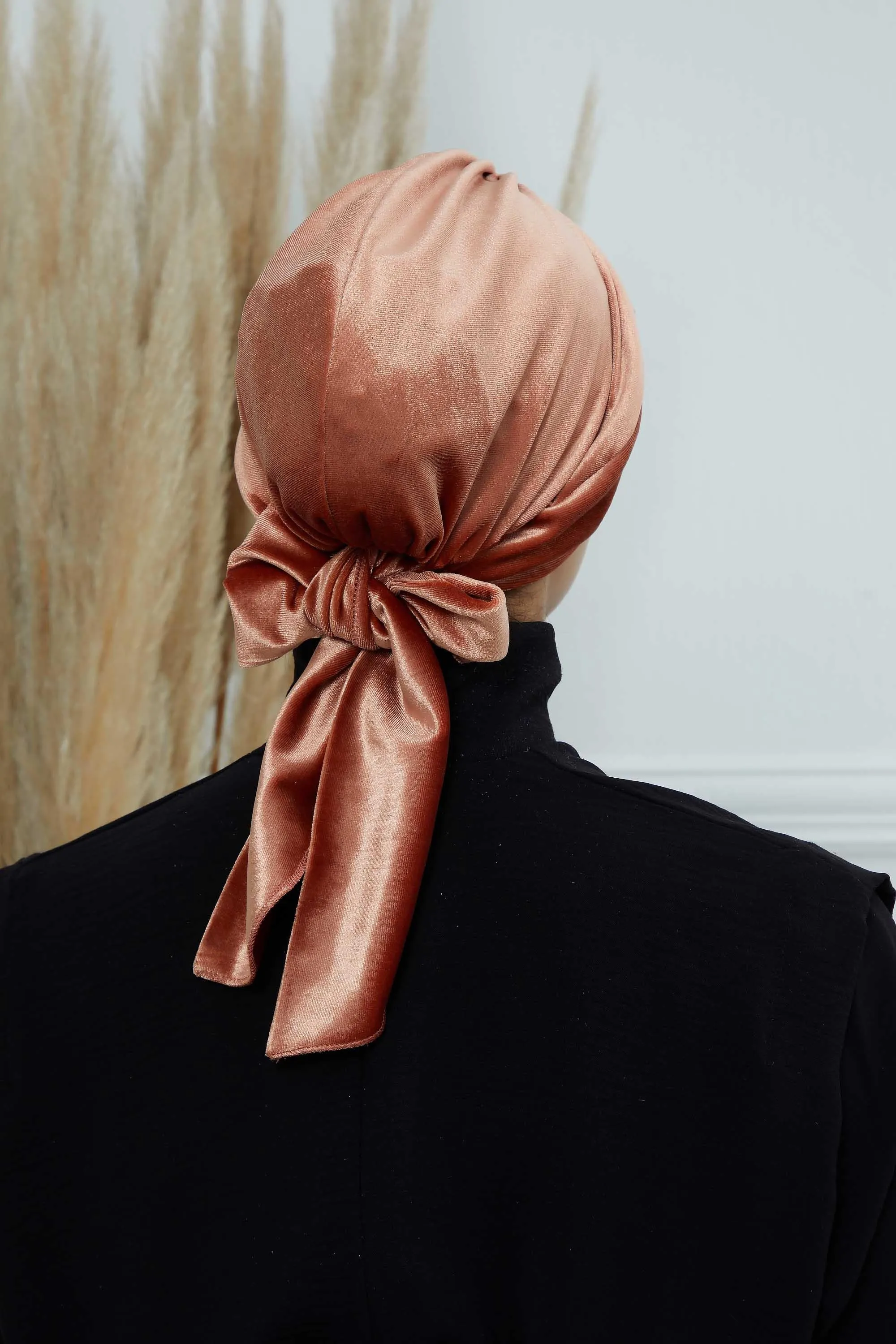 Velvet Instant Turban Cap with Long Tails at the Back Side, Lightweight Turban Head Cover for Women, Velvet Chemo Headwear Bonnet Cap,B-31K