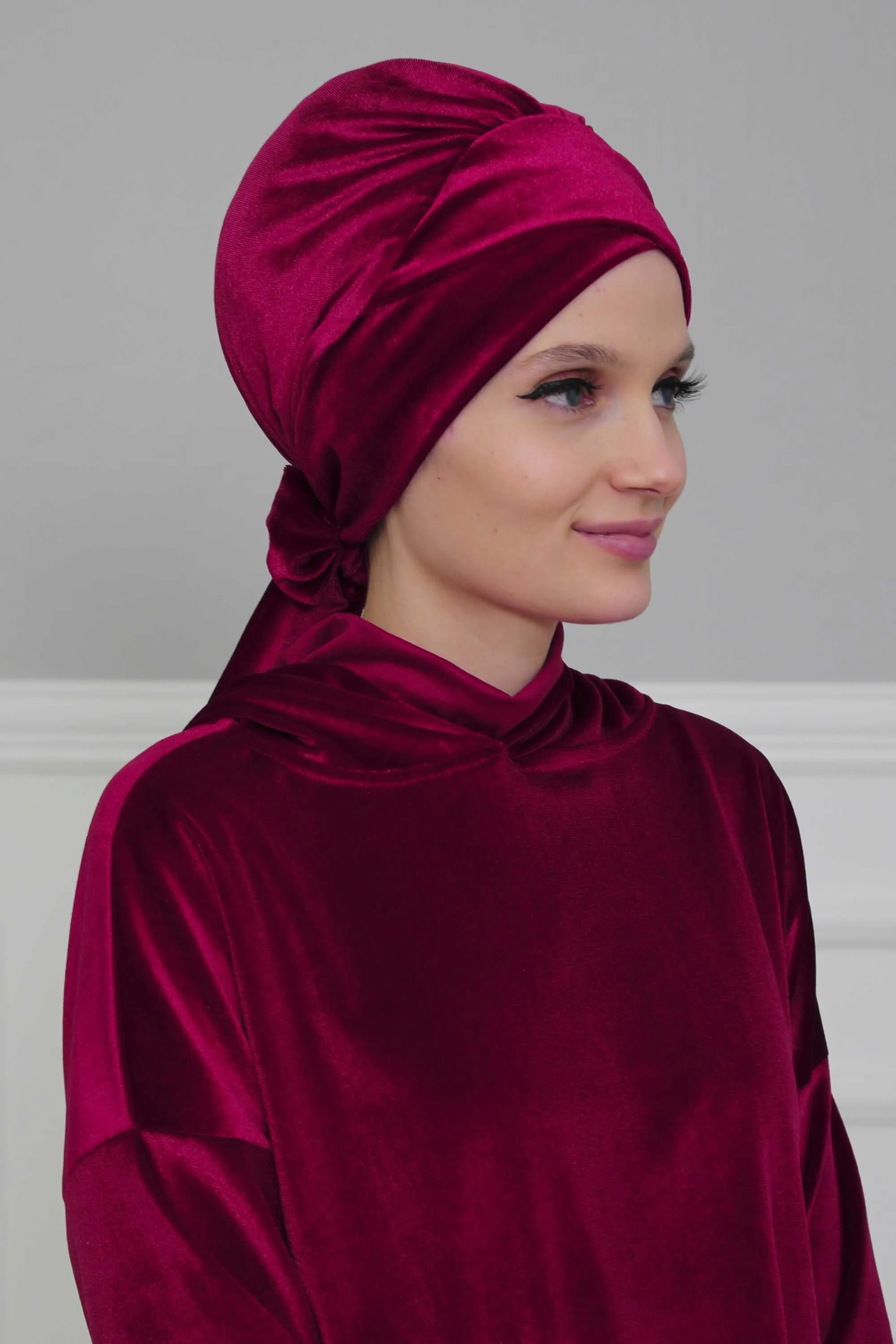 Velvet Instant Turban Cap with Long Tails at the Back Side, Lightweight Turban Head Cover for Women, Velvet Chemo Headwear Bonnet Cap,B-31K