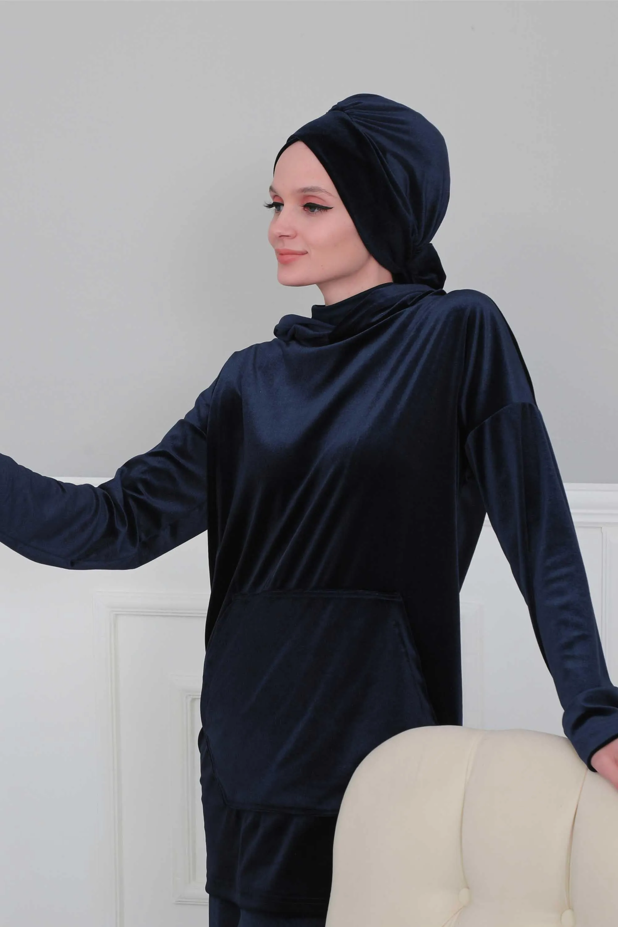 Velvet Instant Turban Cap with Long Tails at the Back Side, Lightweight Turban Head Cover for Women, Velvet Chemo Headwear Bonnet Cap,B-31K