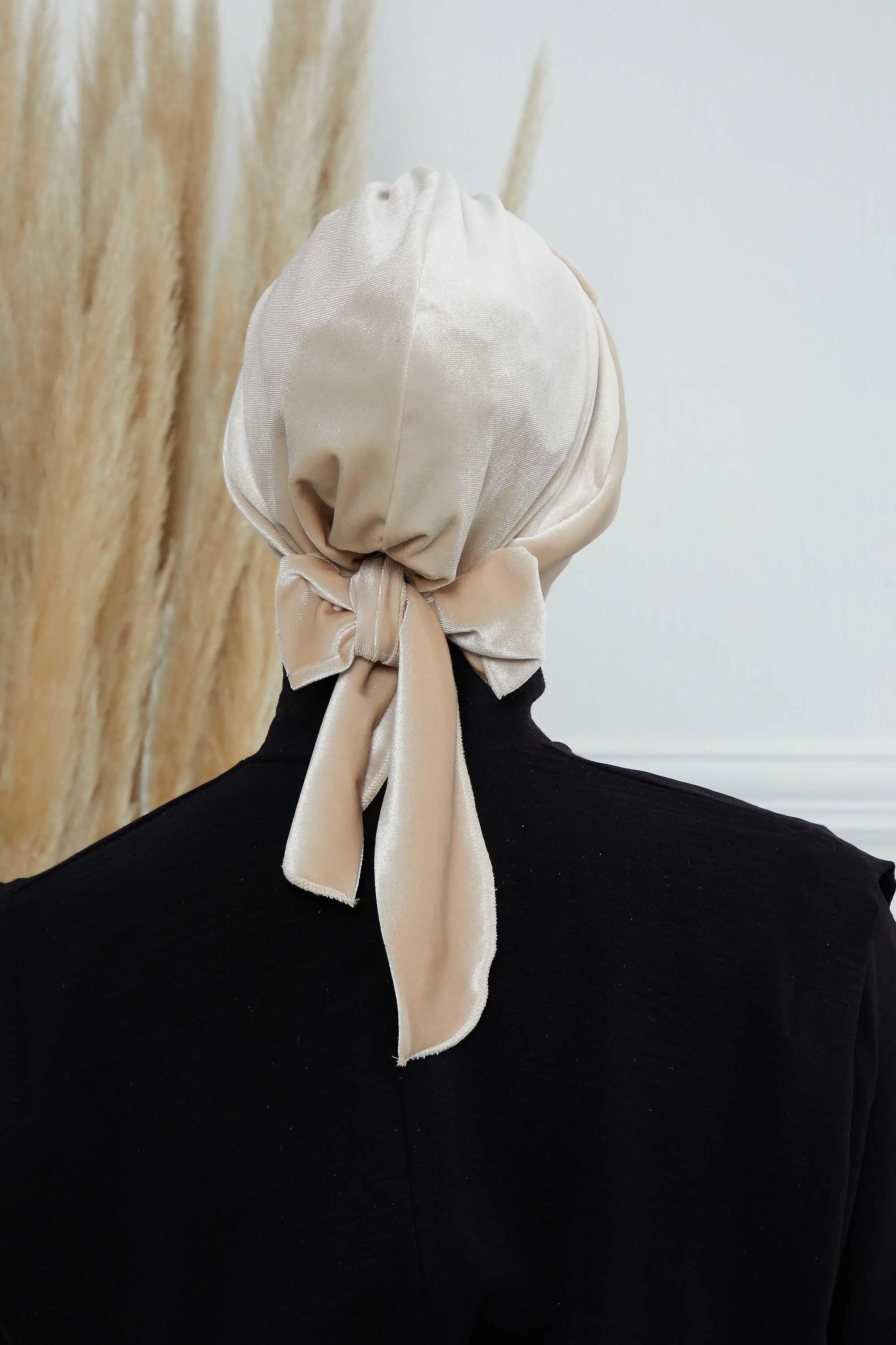 Velvet Instant Turban Cap with Long Tails at the Back Side, Lightweight Turban Head Cover for Women, Velvet Chemo Headwear Bonnet Cap,B-31K