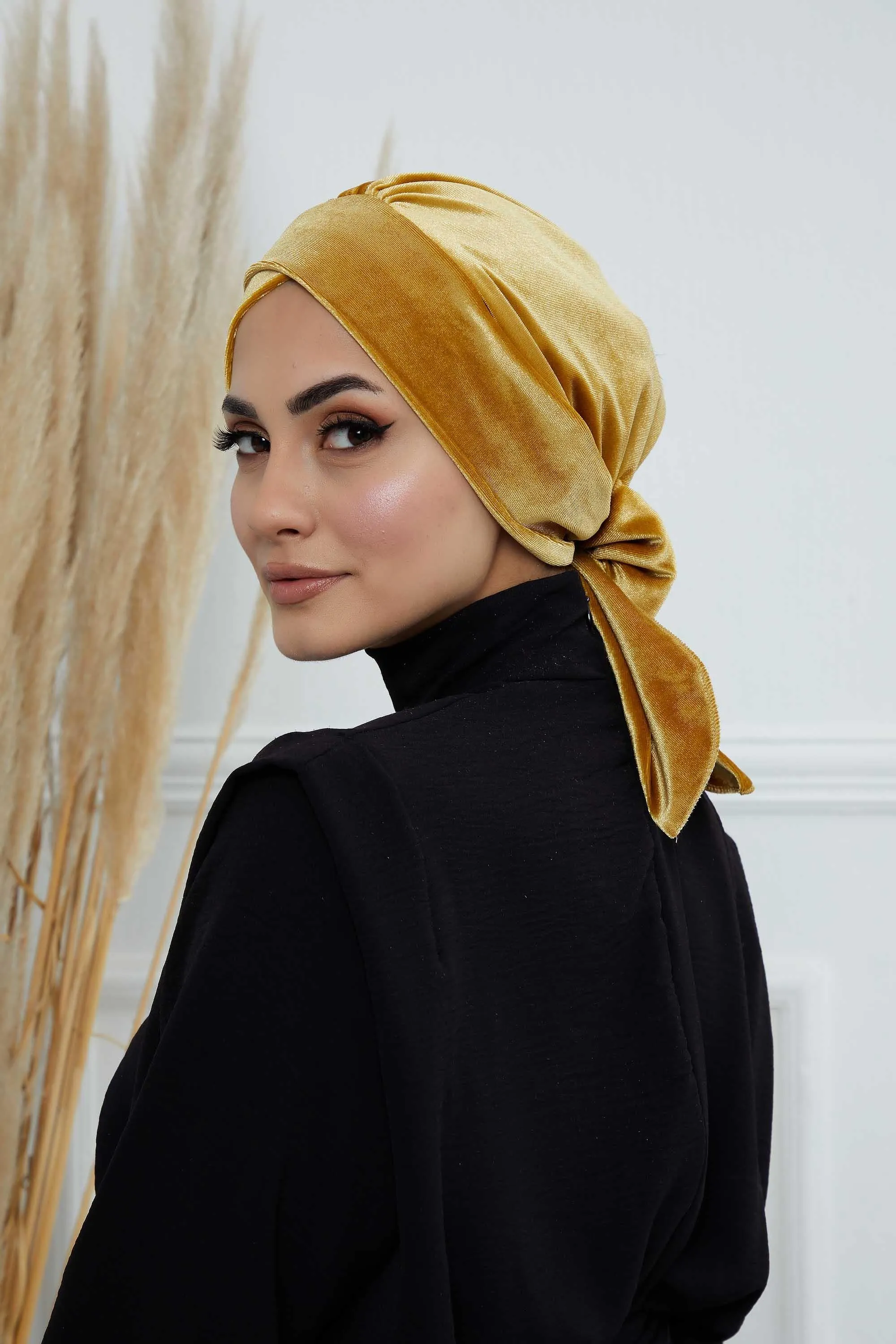 Velvet Instant Turban Cap with Long Tails at the Back Side, Lightweight Turban Head Cover for Women, Velvet Chemo Headwear Bonnet Cap,B-31K