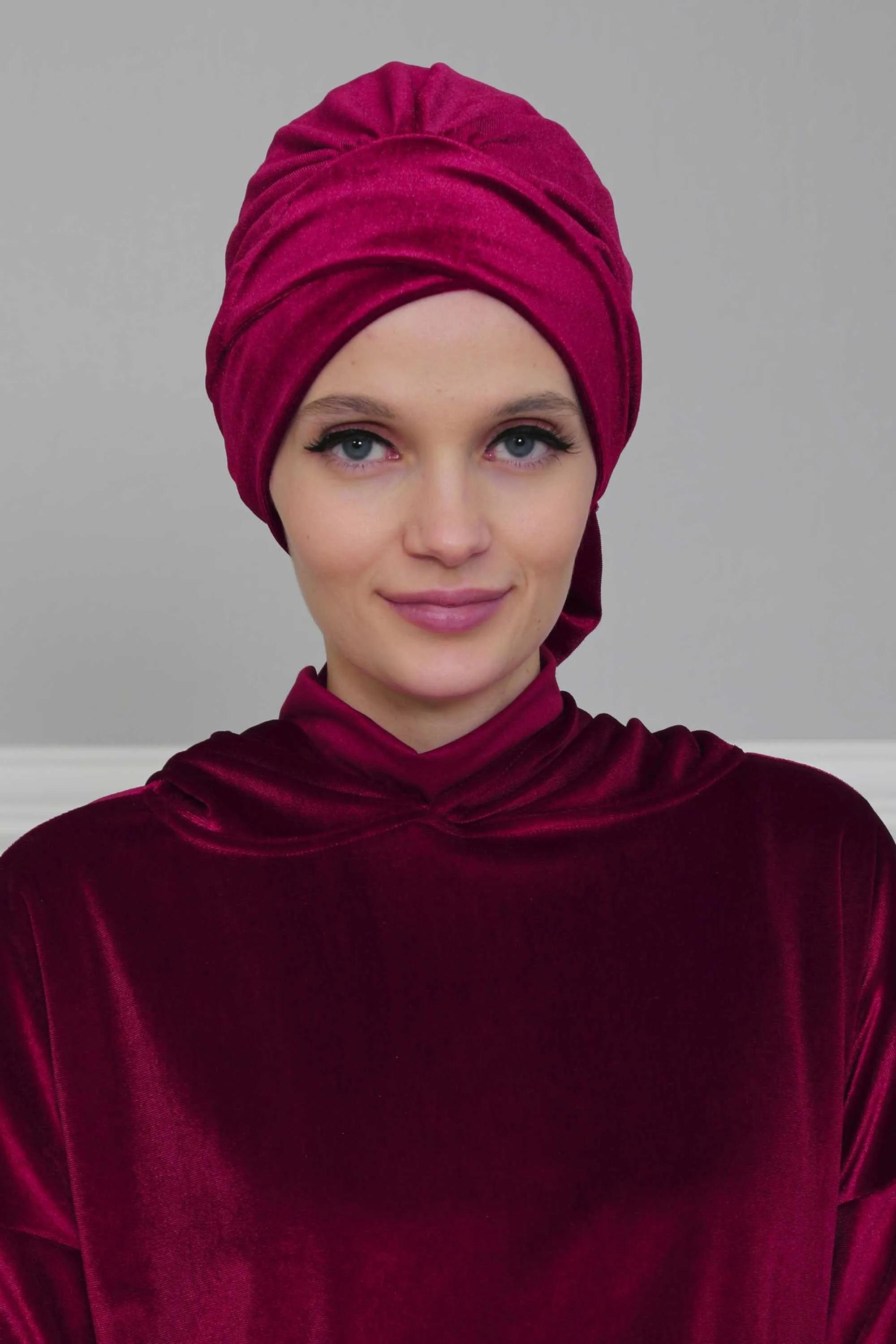 Velvet Instant Turban Cap with Long Tails at the Back Side, Lightweight Turban Head Cover for Women, Velvet Chemo Headwear Bonnet Cap,B-31K