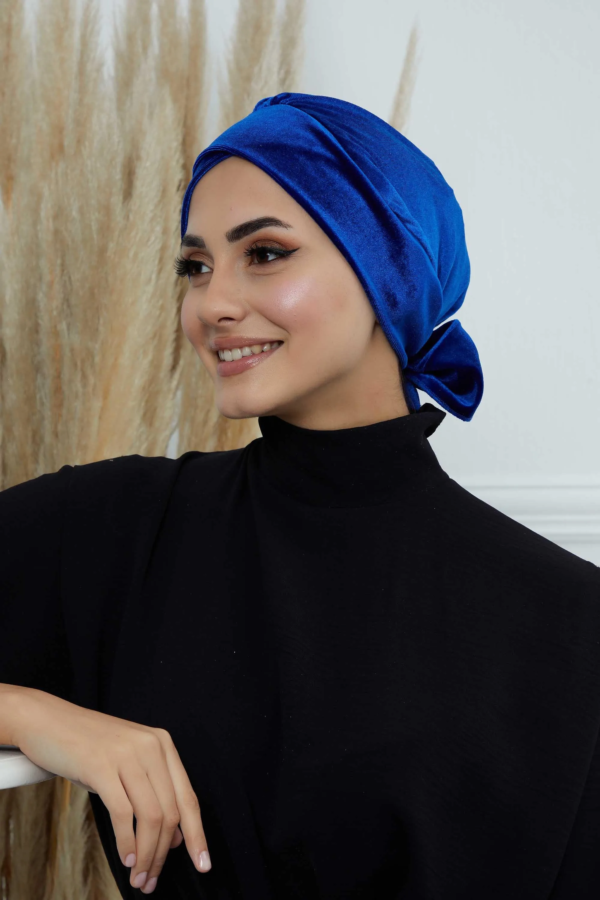 Velvet Instant Turban Cap with Long Tails at the Back Side, Lightweight Turban Head Cover for Women, Velvet Chemo Headwear Bonnet Cap,B-31K