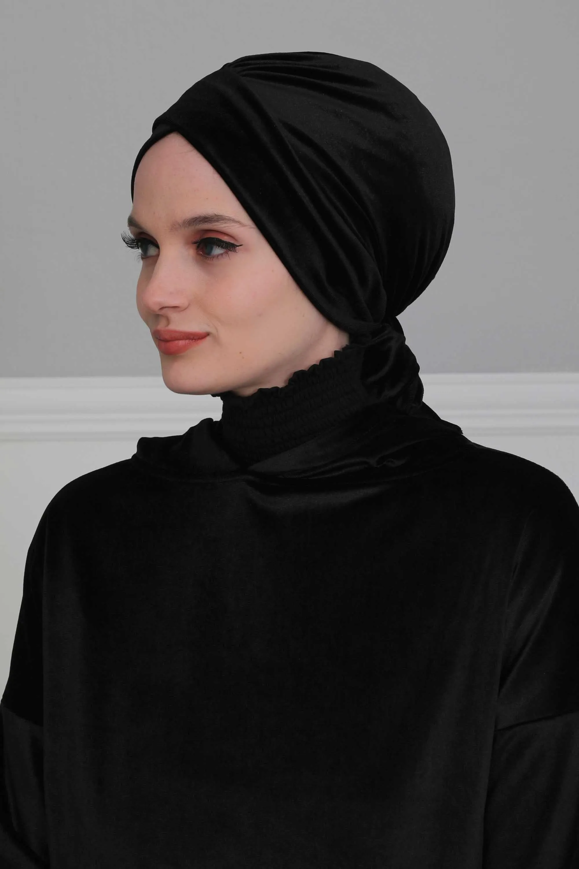 Velvet Instant Turban Cap with Long Tails at the Back Side, Lightweight Turban Head Cover for Women, Velvet Chemo Headwear Bonnet Cap,B-31K