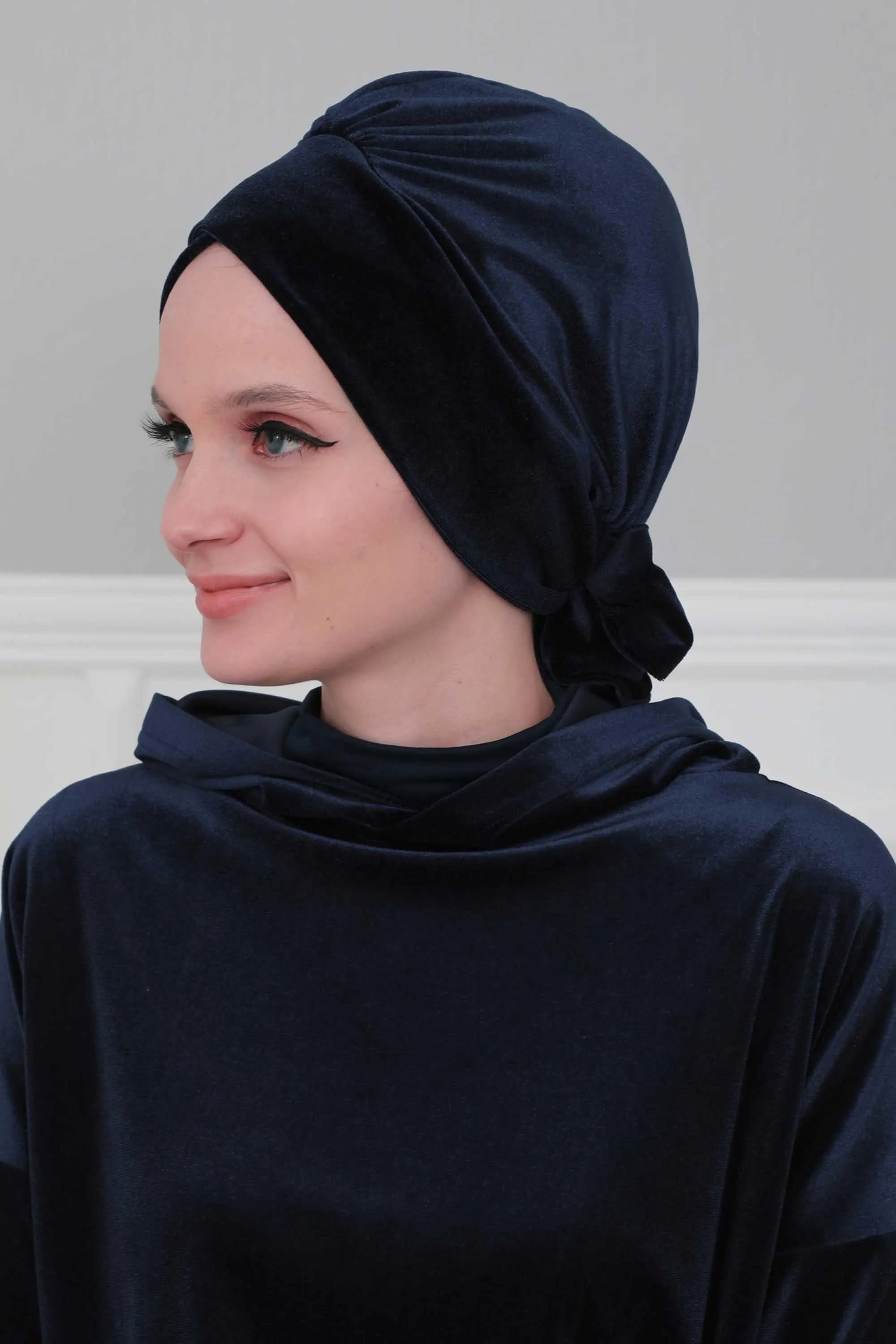 Velvet Instant Turban Cap with Long Tails at the Back Side, Lightweight Turban Head Cover for Women, Velvet Chemo Headwear Bonnet Cap,B-31K