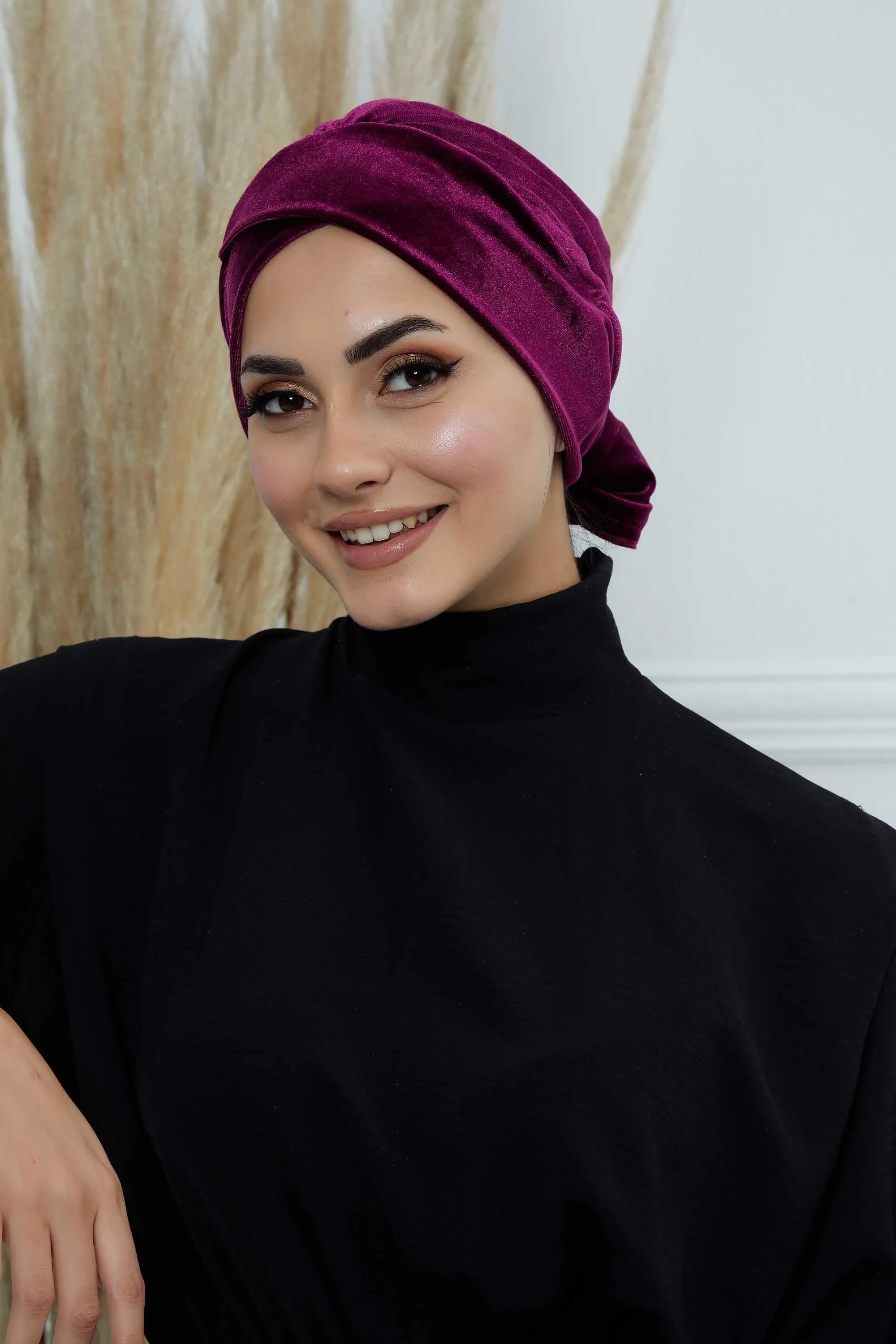 Velvet Instant Turban Cap with Long Tails at the Back Side, Lightweight Turban Head Cover for Women, Velvet Chemo Headwear Bonnet Cap,B-31K
