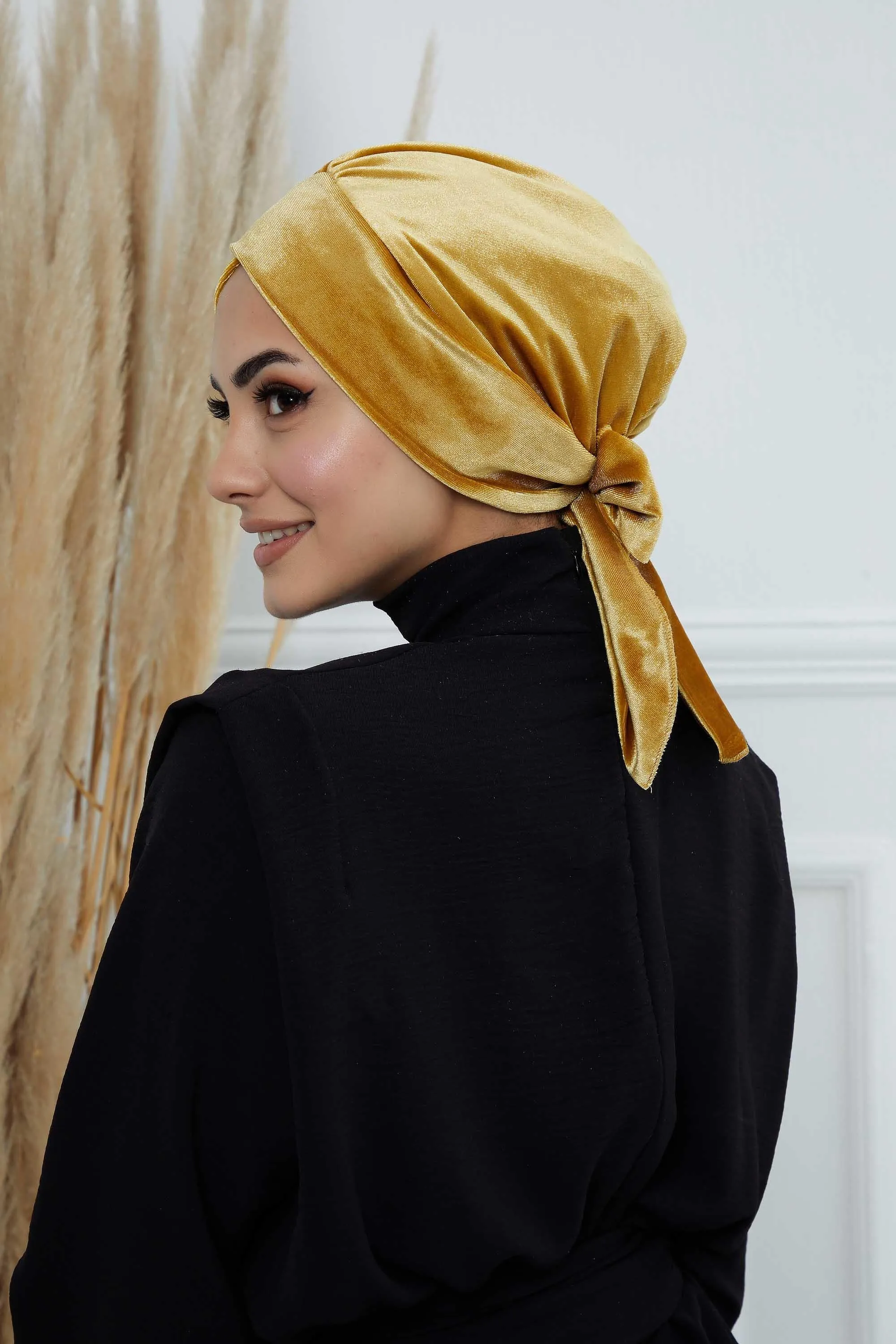 Velvet Instant Turban Cap with Long Tails at the Back Side, Lightweight Turban Head Cover for Women, Velvet Chemo Headwear Bonnet Cap,B-31K