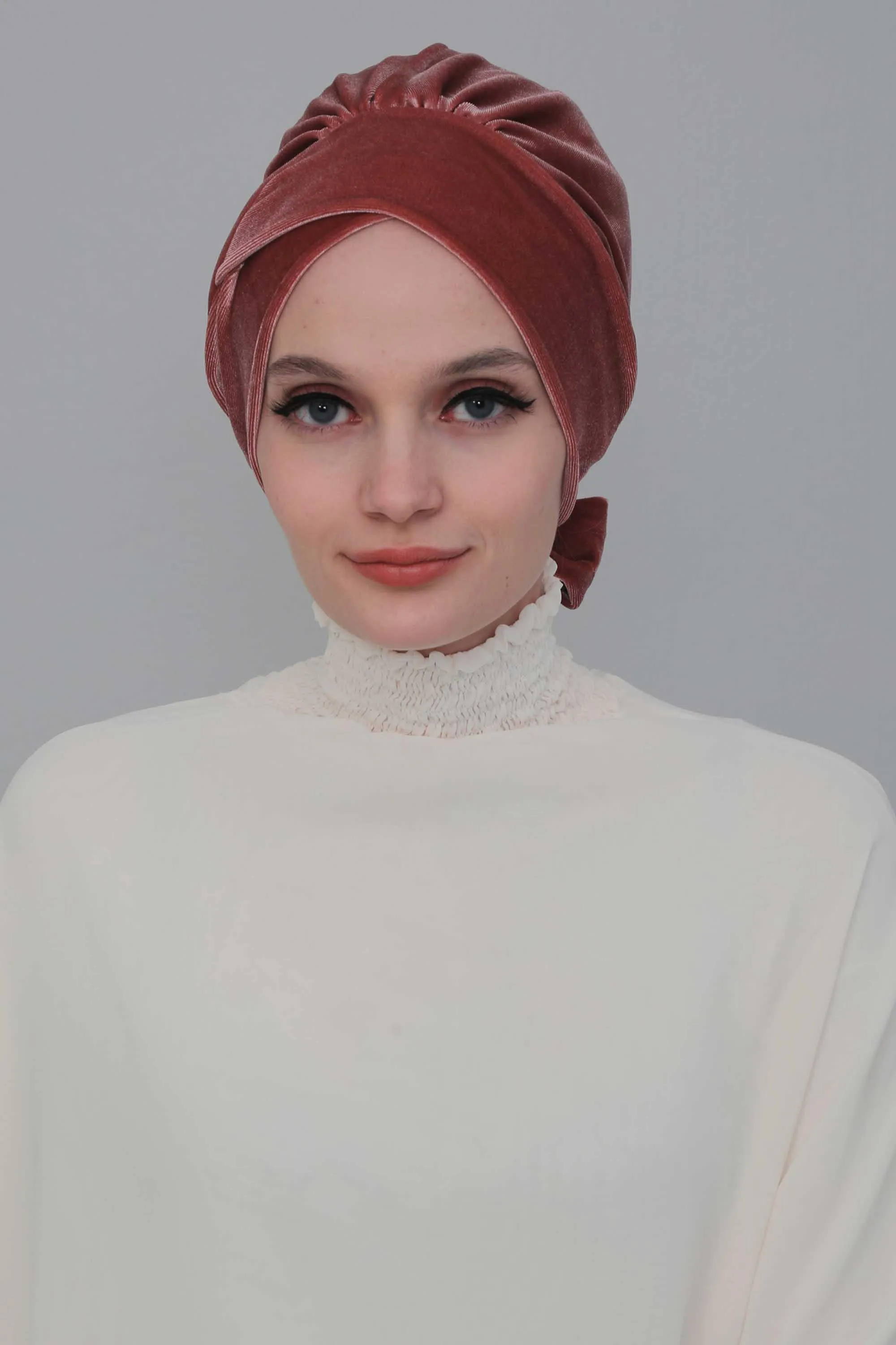 Velvet Instant Turban Cap with Long Tails at the Back Side, Lightweight Turban Head Cover for Women, Velvet Chemo Headwear Bonnet Cap,B-31K