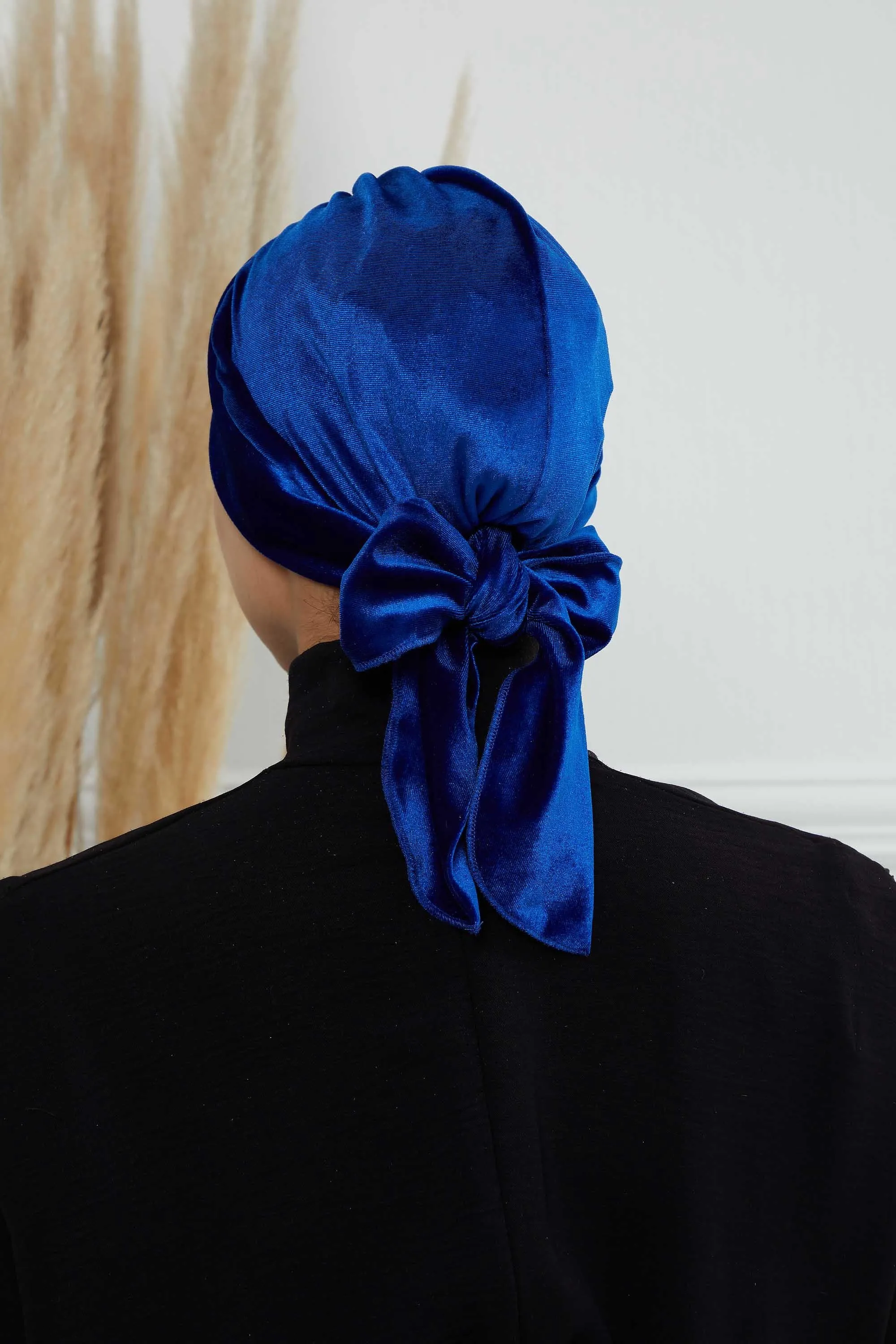 Velvet Instant Turban Cap with Long Tails at the Back Side, Lightweight Turban Head Cover for Women, Velvet Chemo Headwear Bonnet Cap,B-31K