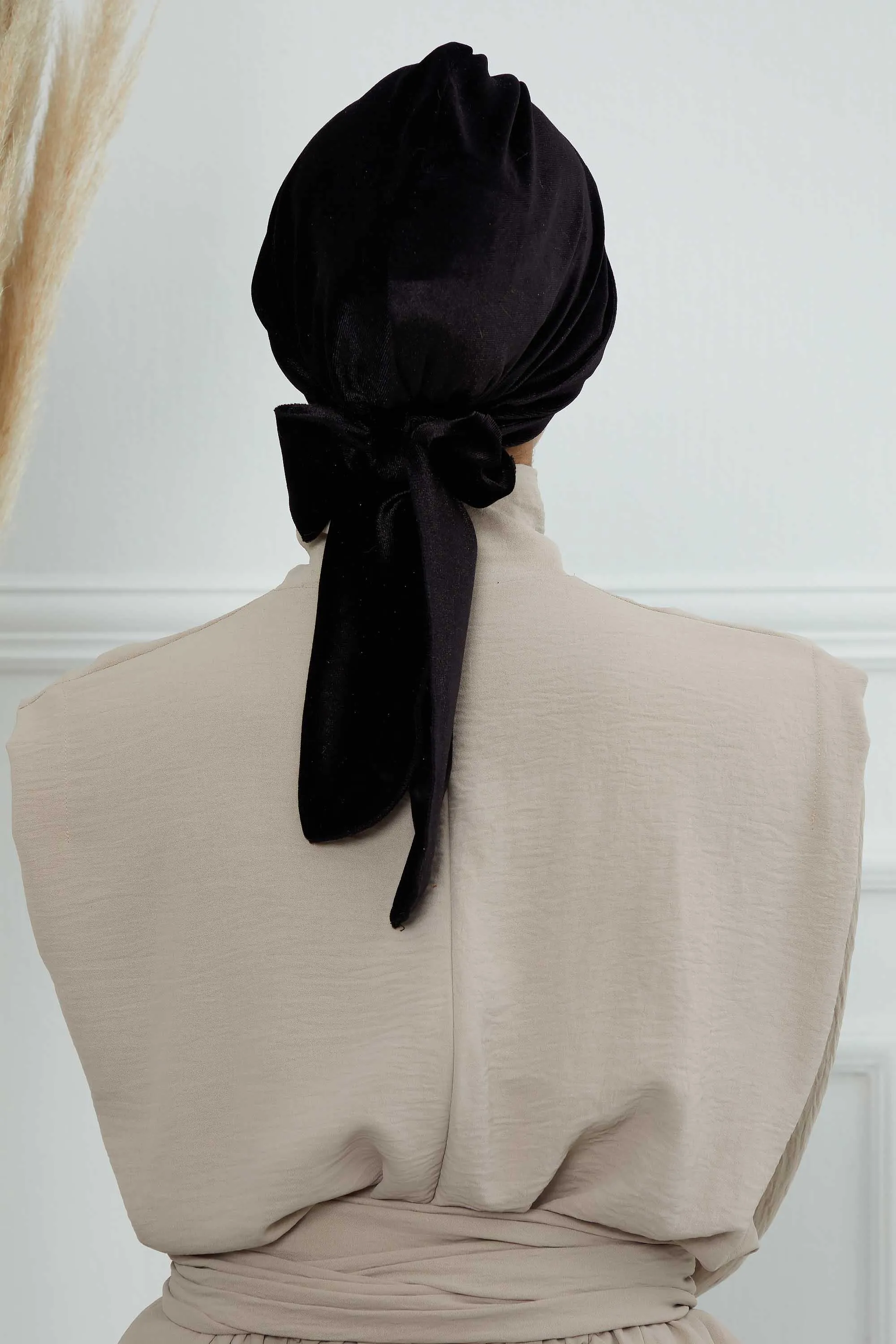 Velvet Instant Turban Cap with Long Tails at the Back Side, Lightweight Turban Head Cover for Women, Velvet Chemo Headwear Bonnet Cap,B-31K