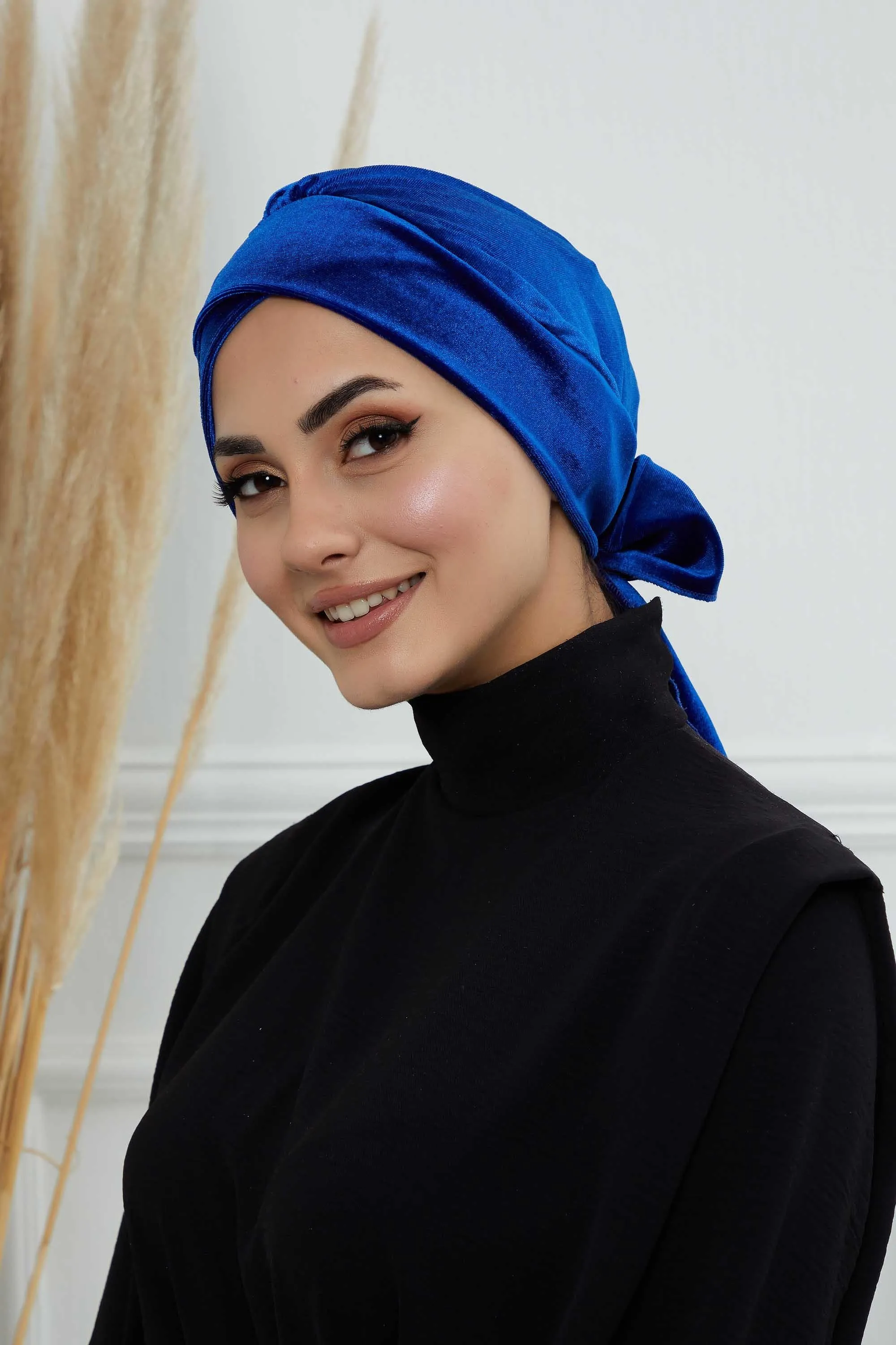 Velvet Instant Turban Cap with Long Tails at the Back Side, Lightweight Turban Head Cover for Women, Velvet Chemo Headwear Bonnet Cap,B-31K