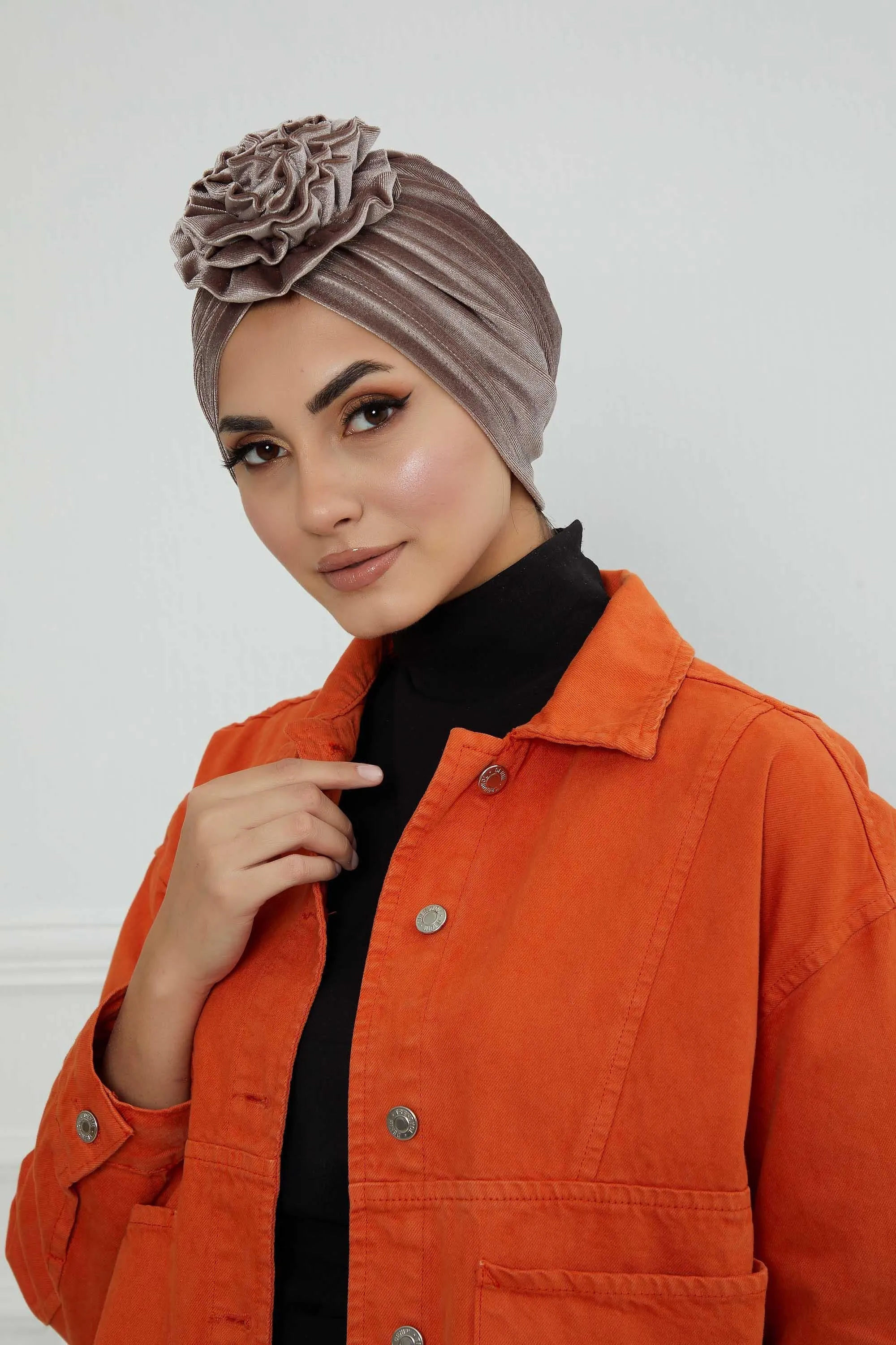 Velvet Instant Turban with a Gorgeous Rose Accent, Handmade Soft Touch Hijab Turban For Women, Stylish Chemo Headwear Bonnet Cap,B-21KD