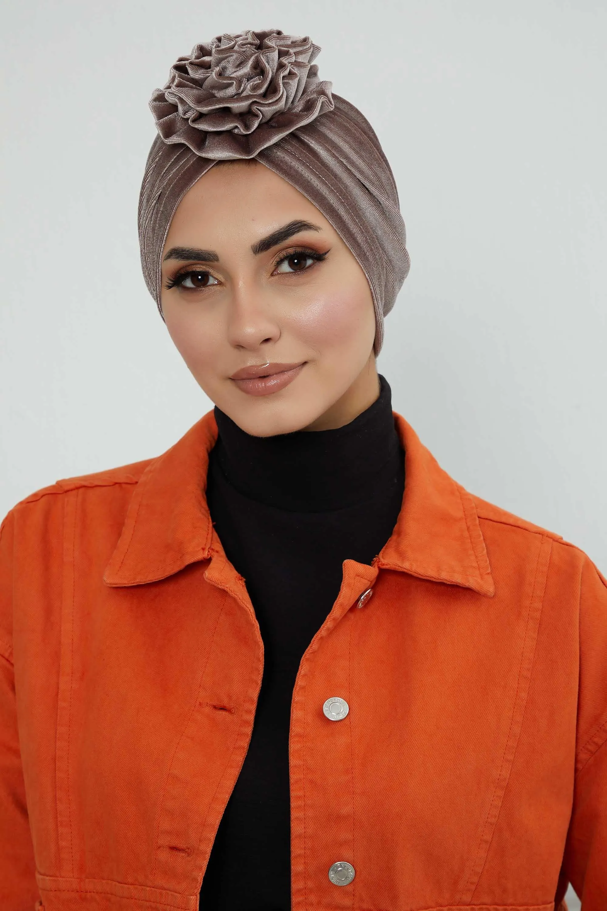 Velvet Instant Turban with a Gorgeous Rose Accent, Handmade Soft Touch Hijab Turban For Women, Stylish Chemo Headwear Bonnet Cap,B-21KD