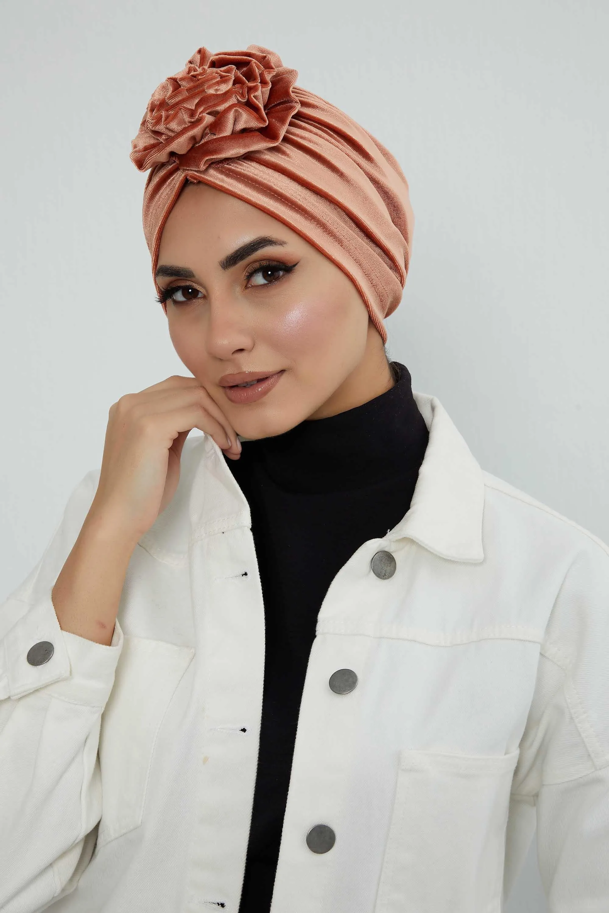 Velvet Instant Turban with a Gorgeous Rose Accent, Handmade Soft Touch Hijab Turban For Women, Stylish Chemo Headwear Bonnet Cap,B-21KD