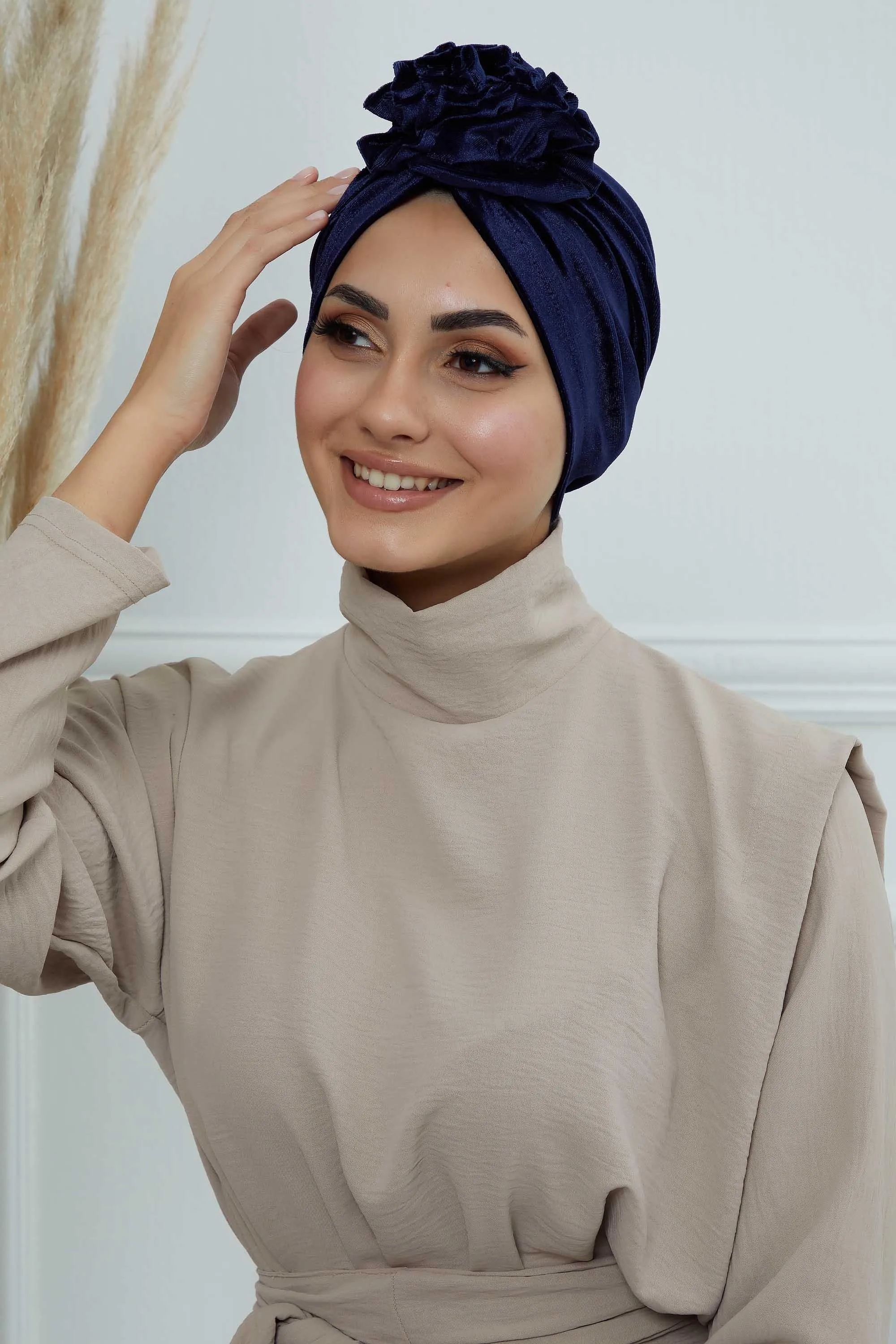 Velvet Instant Turban with a Gorgeous Rose Accent, Handmade Soft Touch Hijab Turban For Women, Stylish Chemo Headwear Bonnet Cap,B-21KD