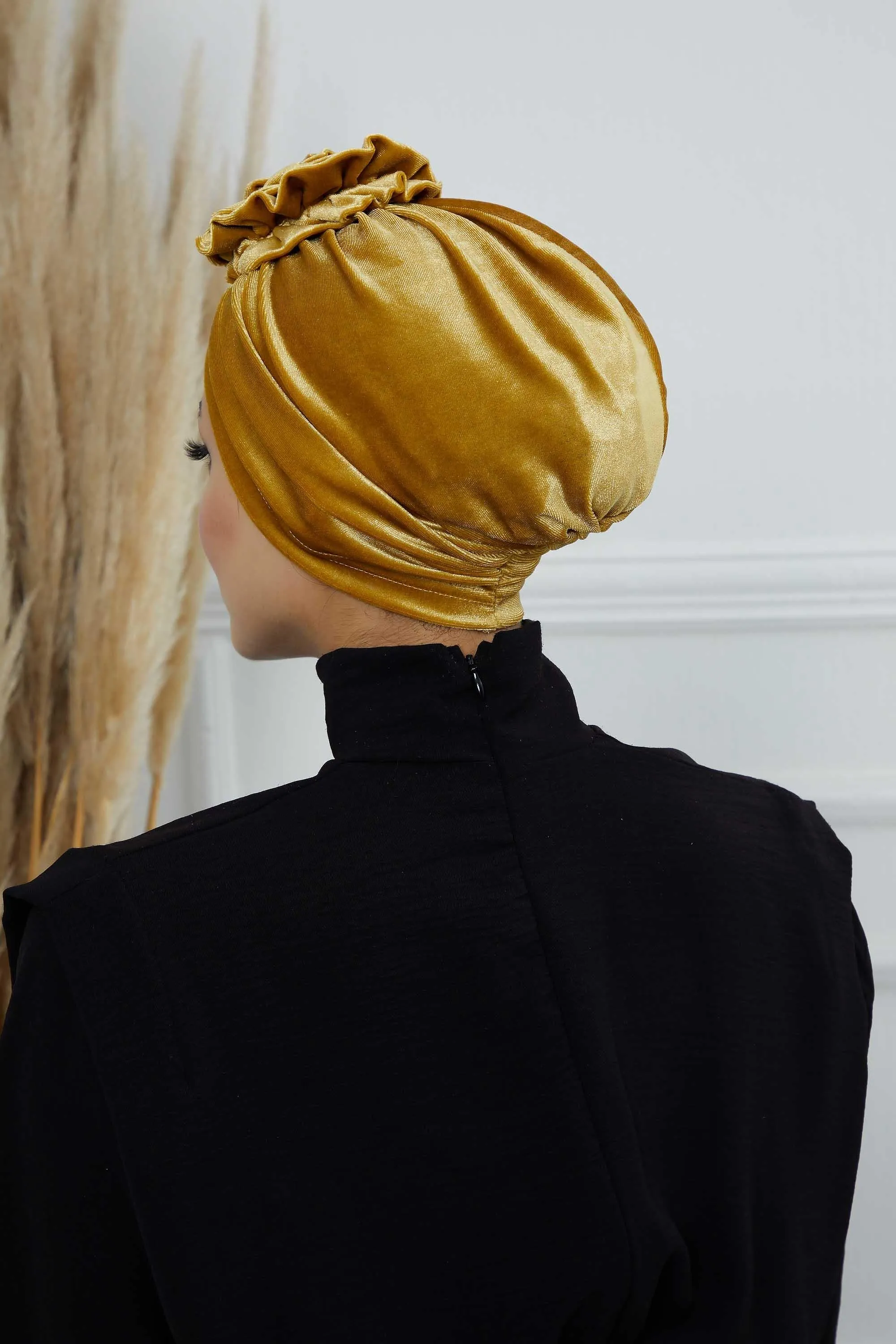 Velvet Instant Turban with a Gorgeous Rose Accent, Handmade Soft Touch Hijab Turban For Women, Stylish Chemo Headwear Bonnet Cap,B-21KD