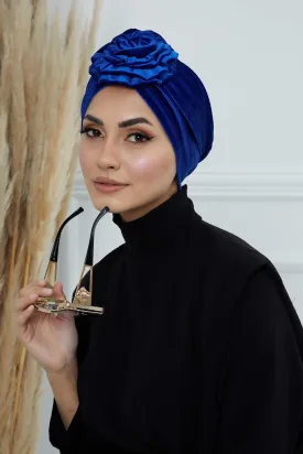 Velvet Instant Turban with a Gorgeous Rose Accent, Handmade Soft Touch Hijab Turban For Women, Stylish Chemo Headwear Bonnet Cap,B-21KD