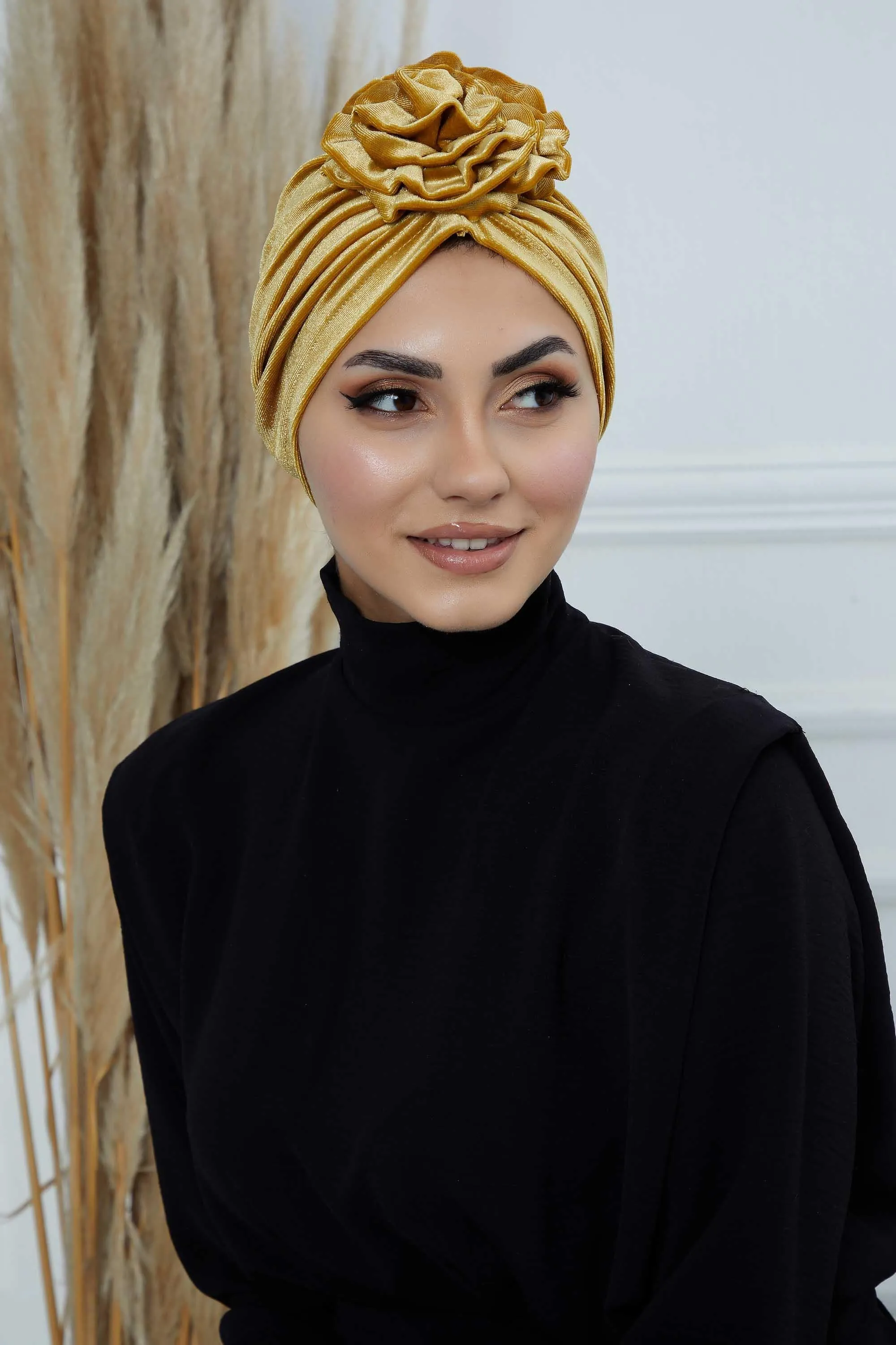 Velvet Instant Turban with a Gorgeous Rose Accent, Handmade Soft Touch Hijab Turban For Women, Stylish Chemo Headwear Bonnet Cap,B-21KD