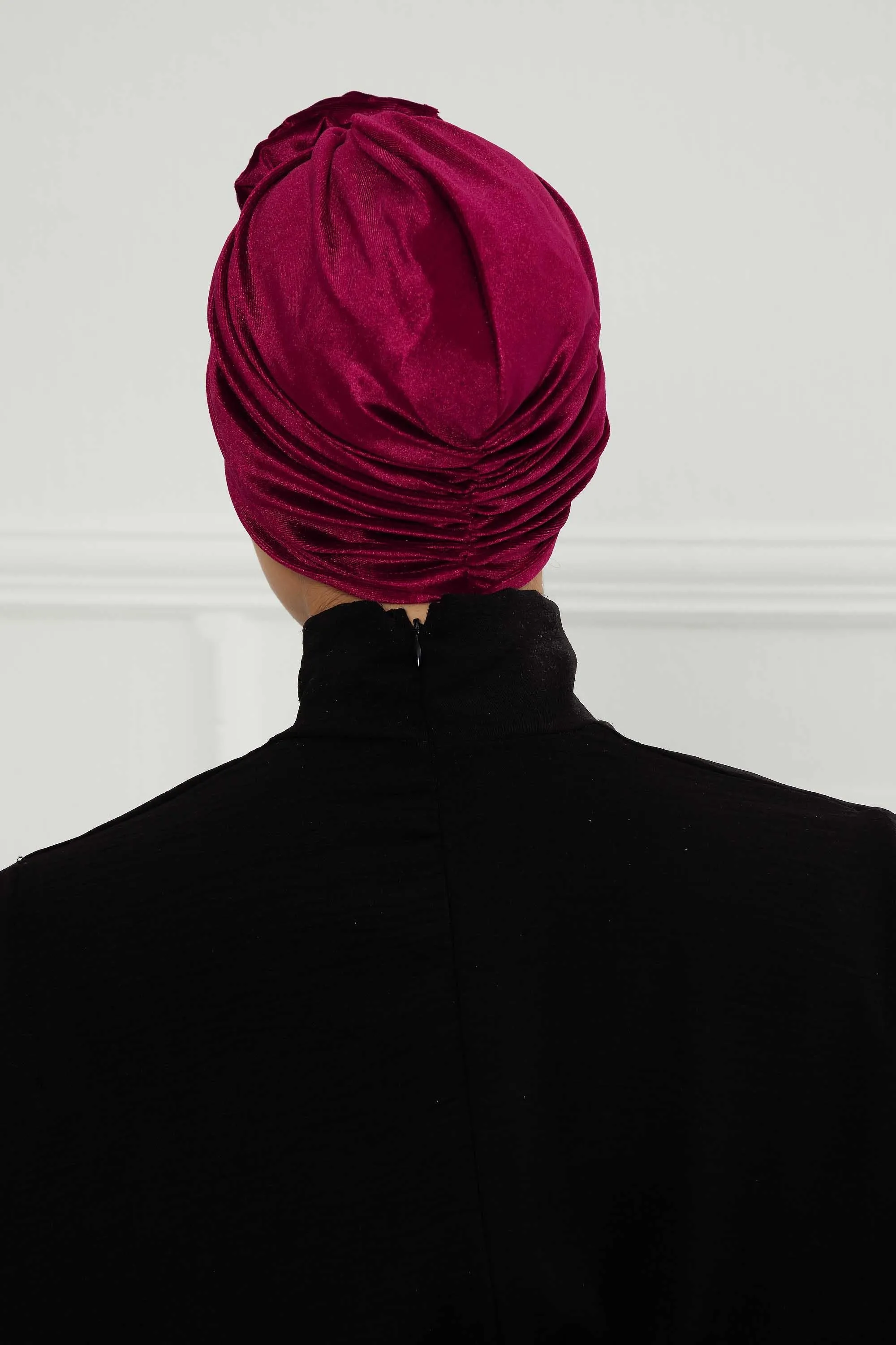 Velvet Instant Turban with a Gorgeous Rose Accent, Handmade Soft Touch Hijab Turban For Women, Stylish Chemo Headwear Bonnet Cap,B-21KD