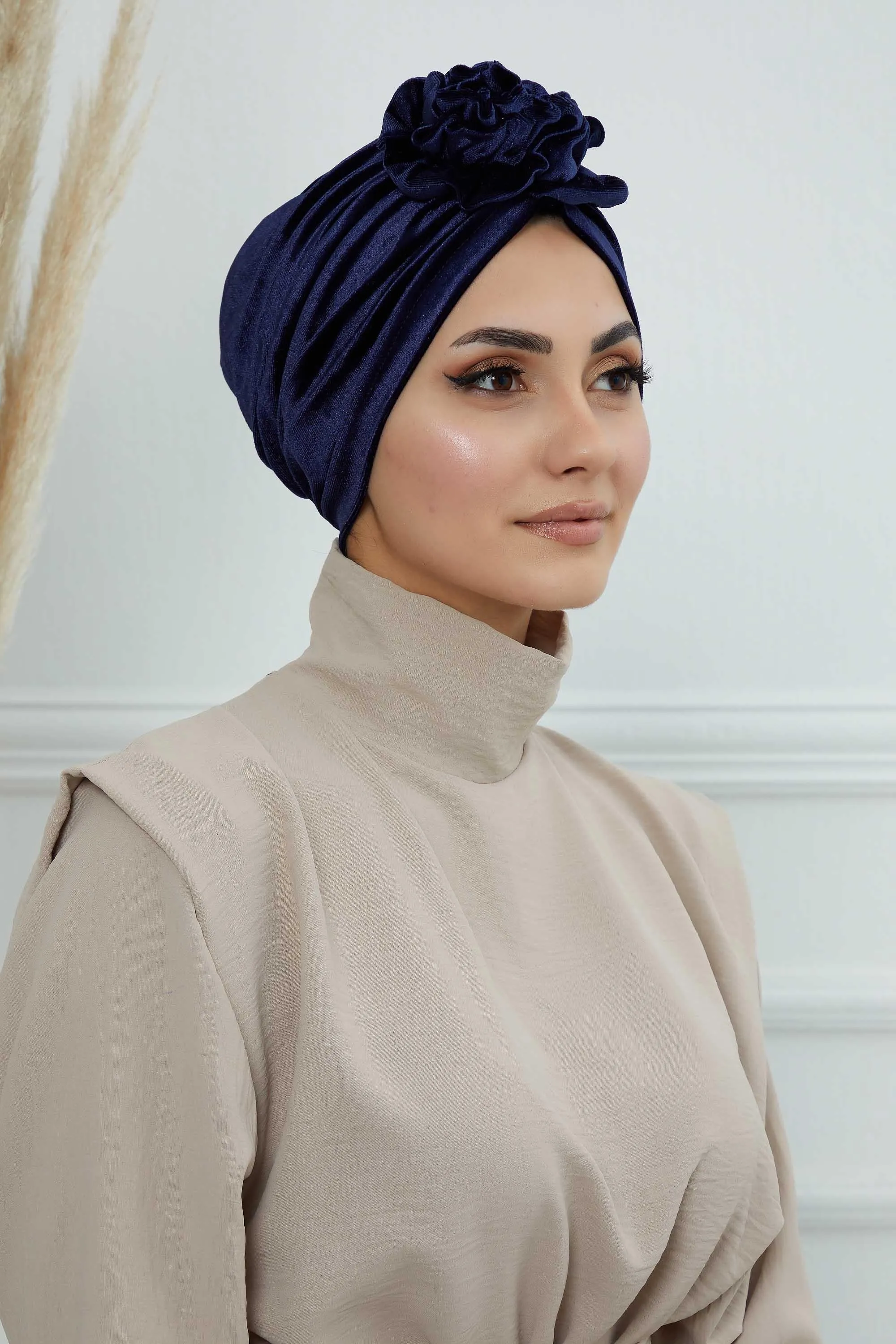 Velvet Instant Turban with a Gorgeous Rose Accent, Handmade Soft Touch Hijab Turban For Women, Stylish Chemo Headwear Bonnet Cap,B-21KD