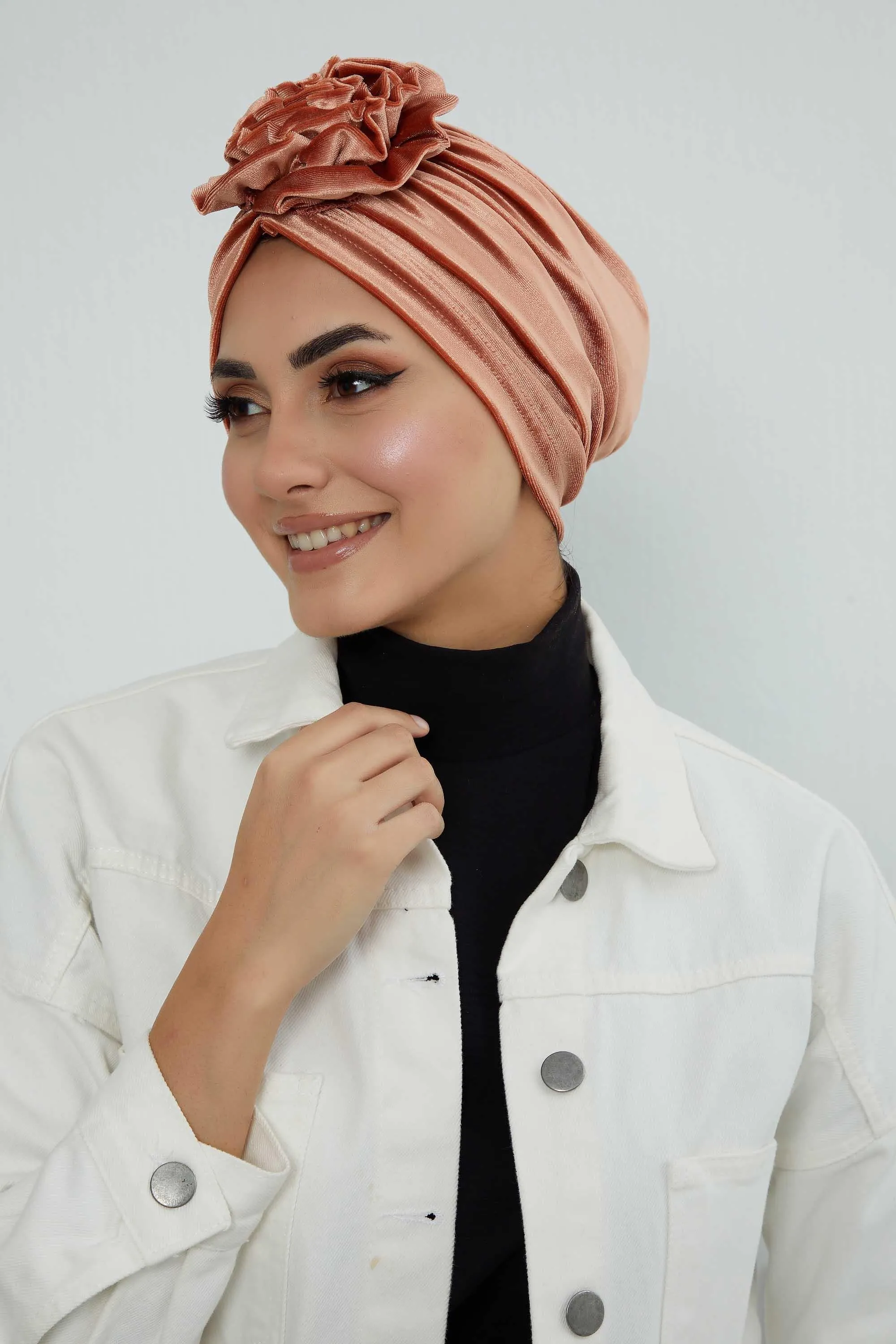 Velvet Instant Turban with a Gorgeous Rose Accent, Handmade Soft Touch Hijab Turban For Women, Stylish Chemo Headwear Bonnet Cap,B-21KD