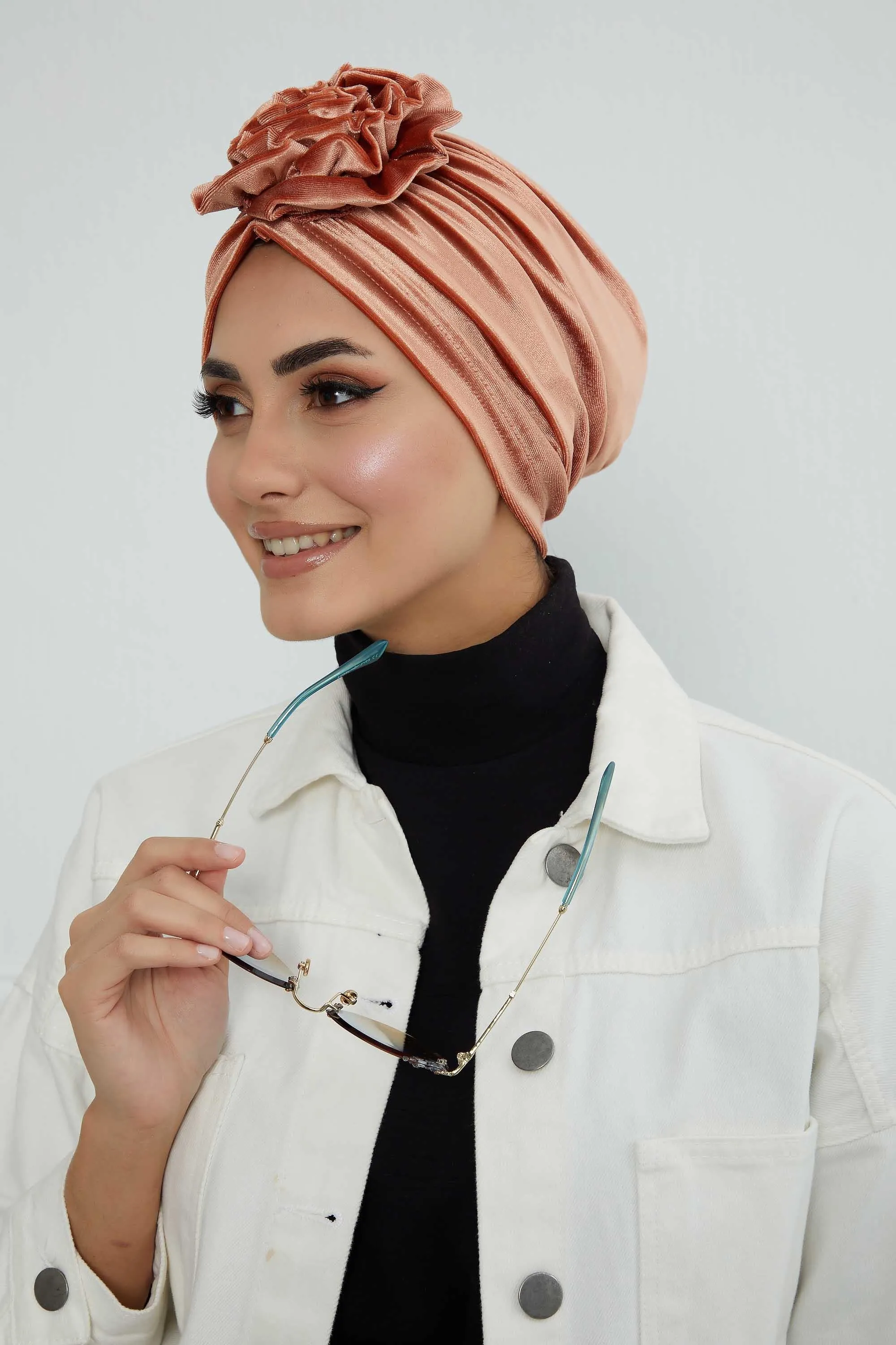 Velvet Instant Turban with a Gorgeous Rose Accent, Handmade Soft Touch Hijab Turban For Women, Stylish Chemo Headwear Bonnet Cap,B-21KD