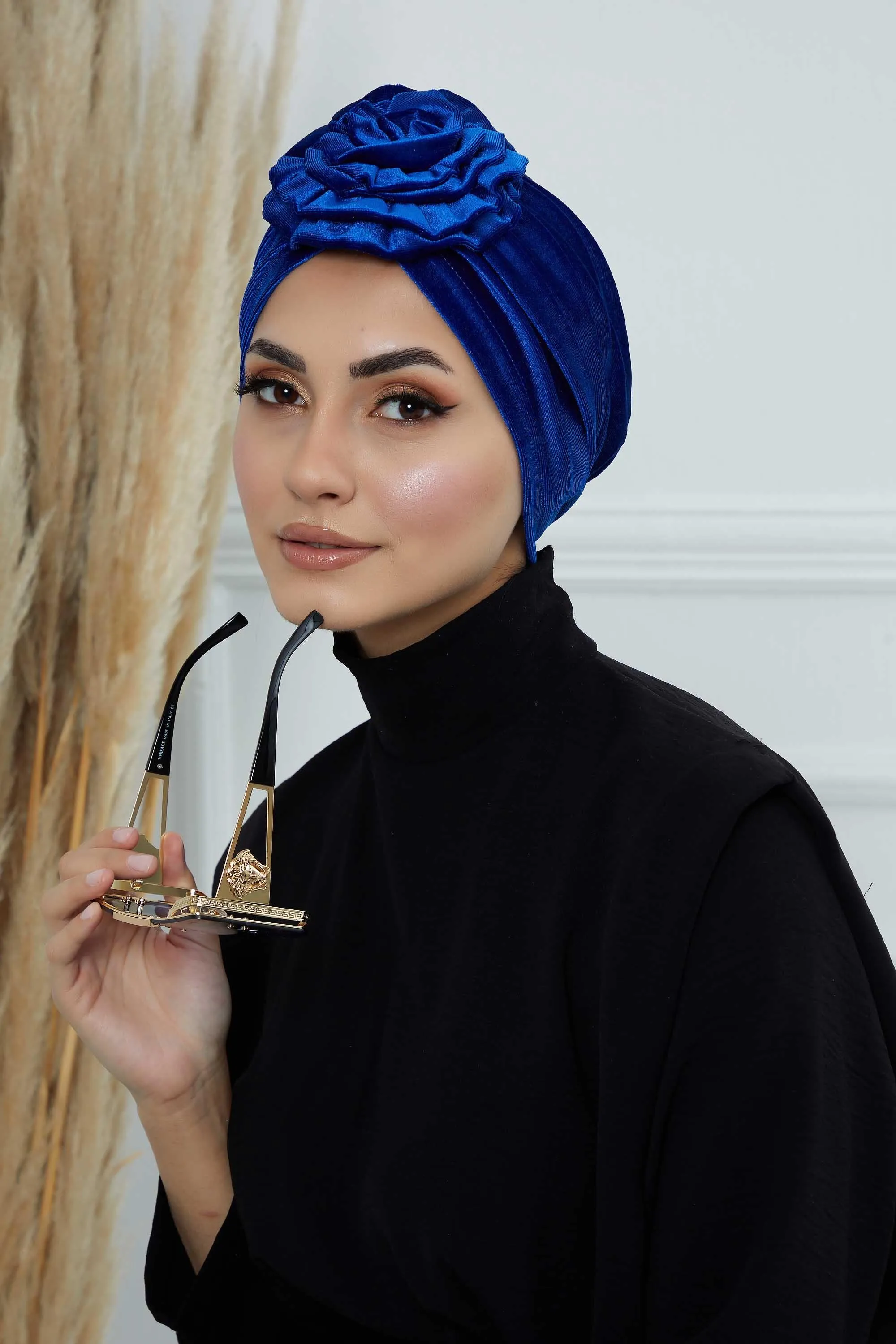 Velvet Instant Turban with a Gorgeous Rose Accent, Handmade Soft Touch Hijab Turban For Women, Stylish Chemo Headwear Bonnet Cap,B-21KD