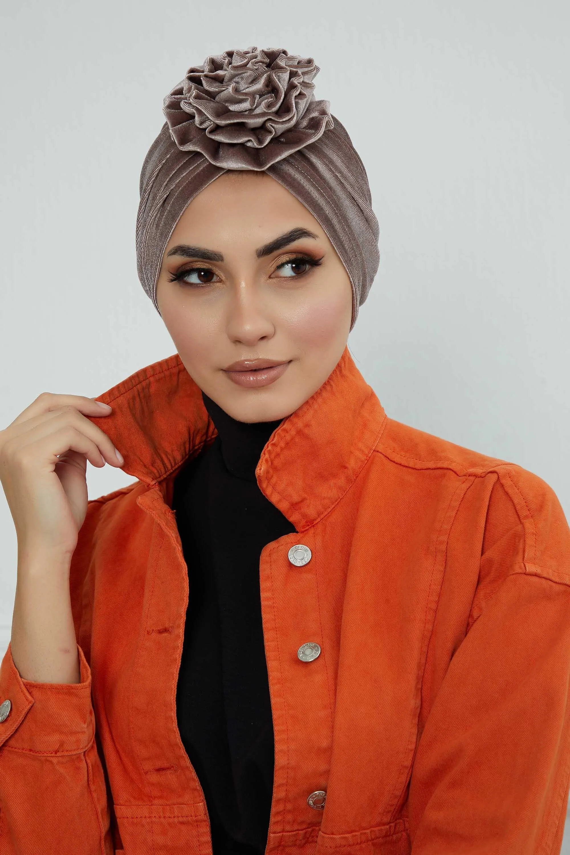 Velvet Instant Turban with a Gorgeous Rose Accent, Handmade Soft Touch Hijab Turban For Women, Stylish Chemo Headwear Bonnet Cap,B-21KD