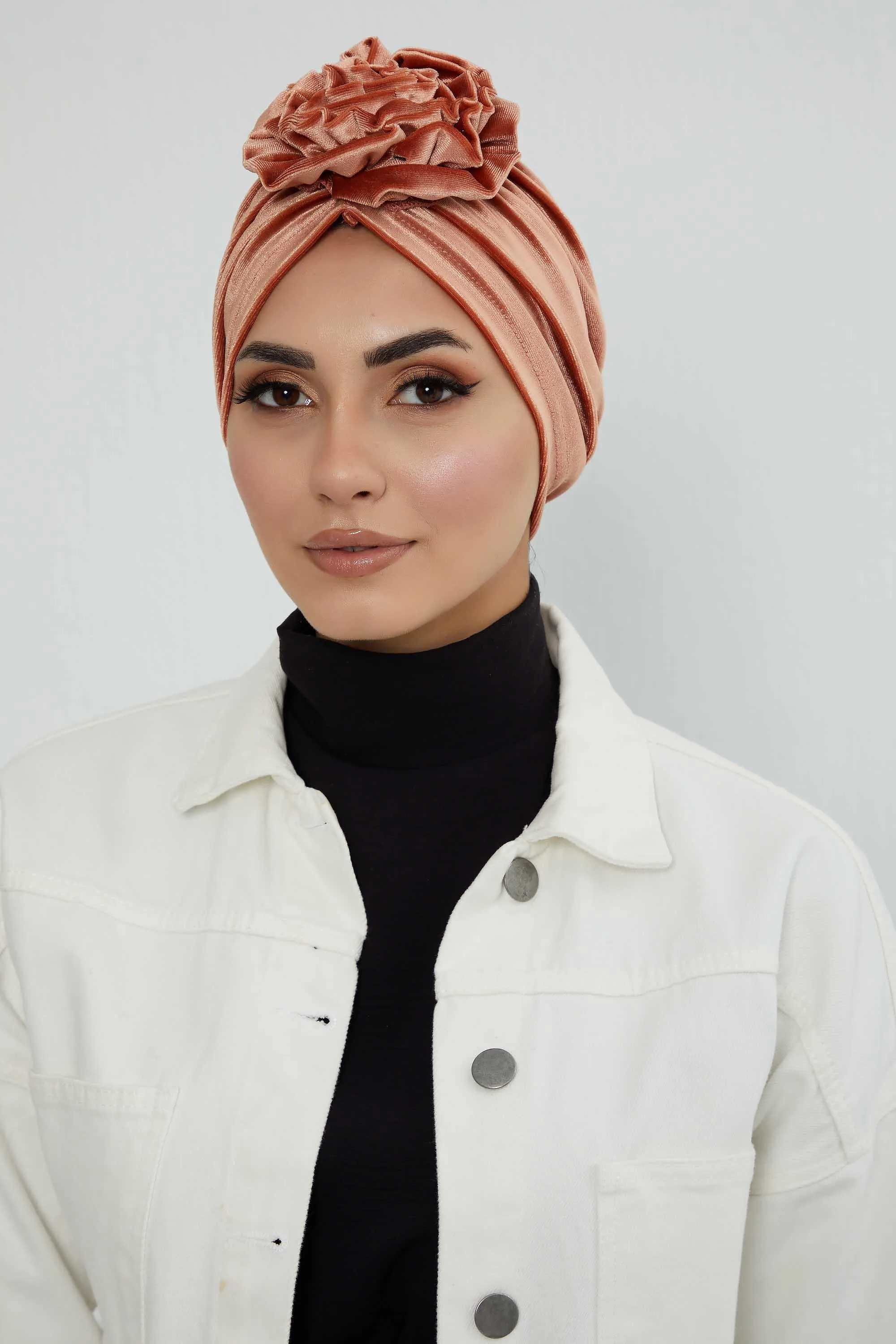 Velvet Instant Turban with a Gorgeous Rose Accent, Handmade Soft Touch Hijab Turban For Women, Stylish Chemo Headwear Bonnet Cap,B-21KD