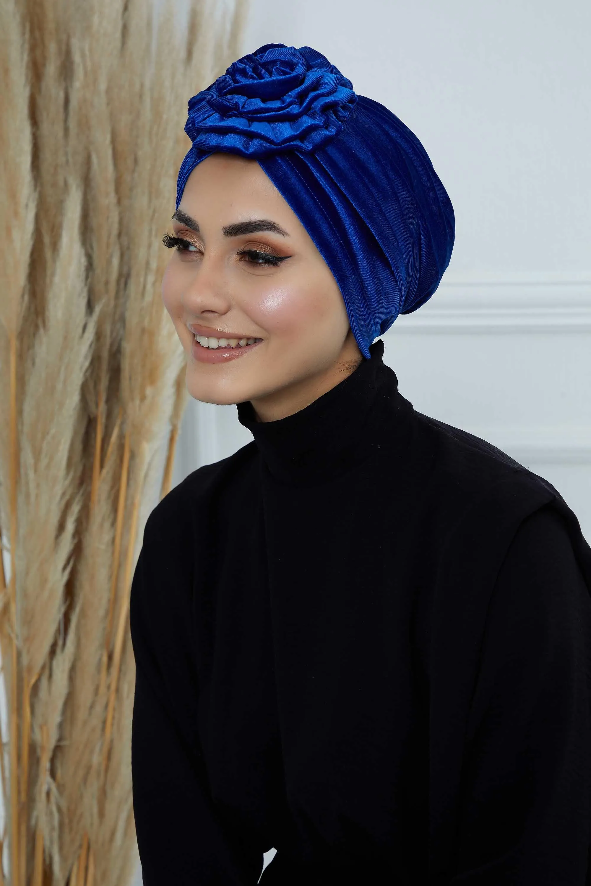Velvet Instant Turban with a Gorgeous Rose Accent, Handmade Soft Touch Hijab Turban For Women, Stylish Chemo Headwear Bonnet Cap,B-21KD