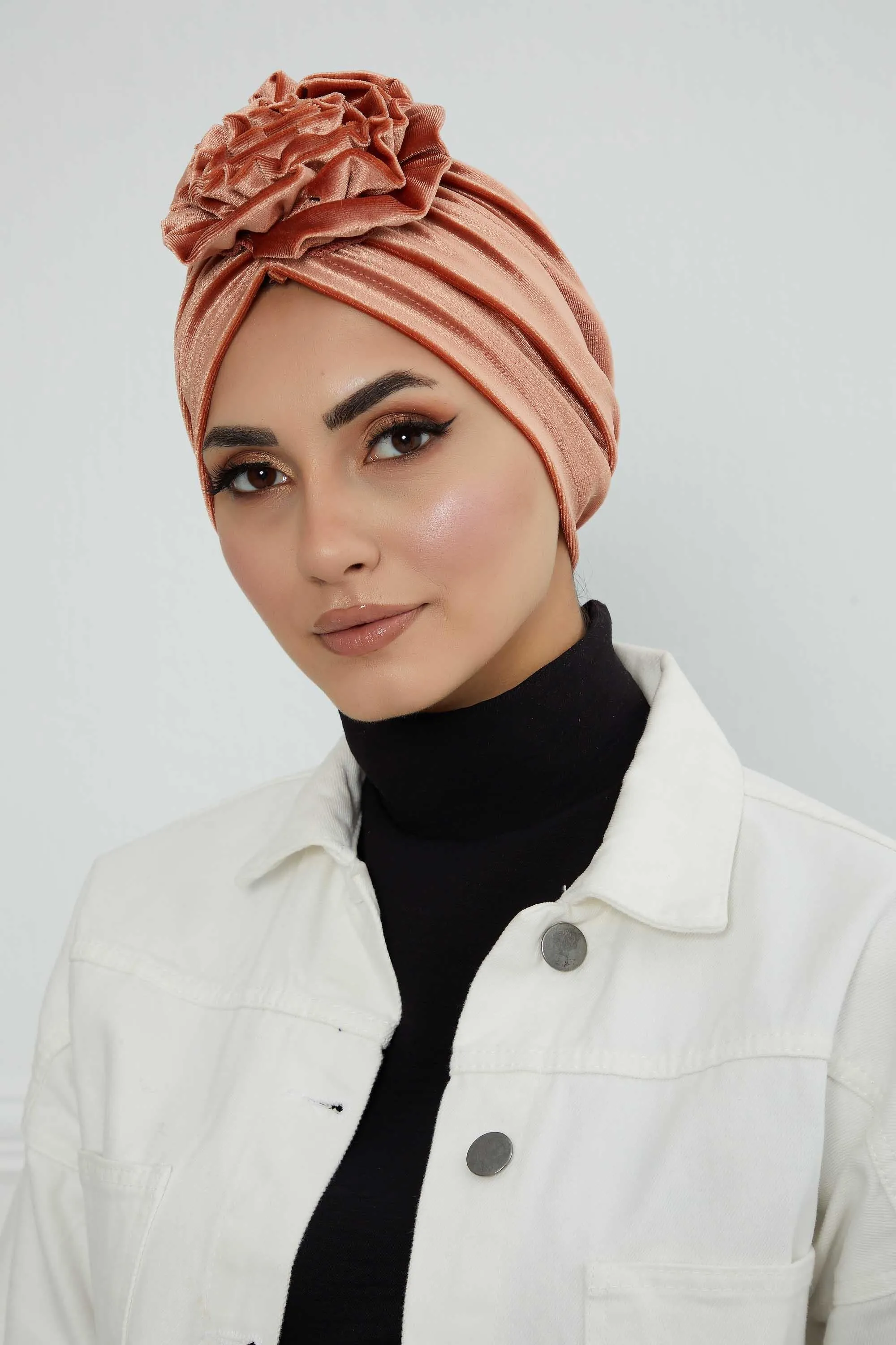 Velvet Instant Turban with a Gorgeous Rose Accent, Handmade Soft Touch Hijab Turban For Women, Stylish Chemo Headwear Bonnet Cap,B-21KD