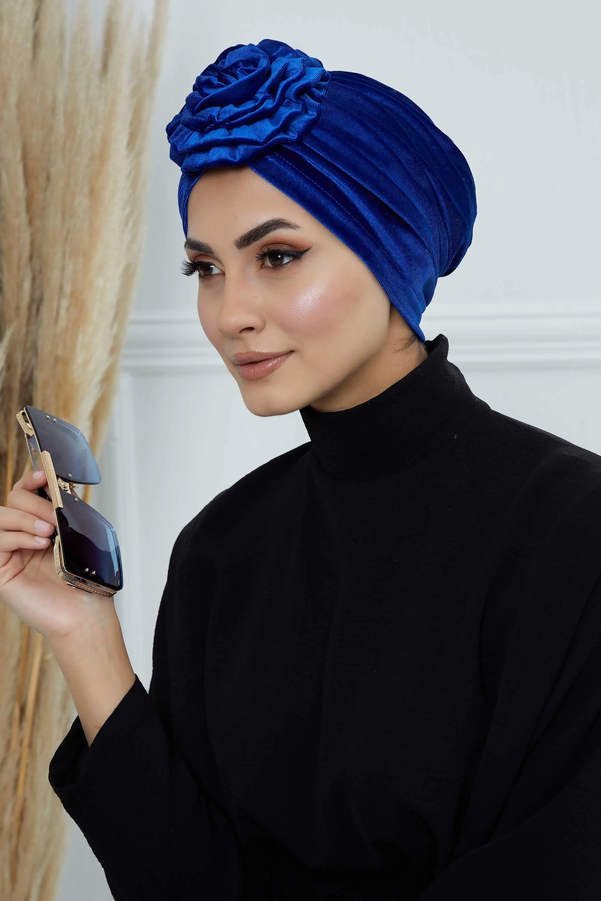Velvet Instant Turban with a Gorgeous Rose Accent, Handmade Soft Touch Hijab Turban For Women, Stylish Chemo Headwear Bonnet Cap,B-21KD