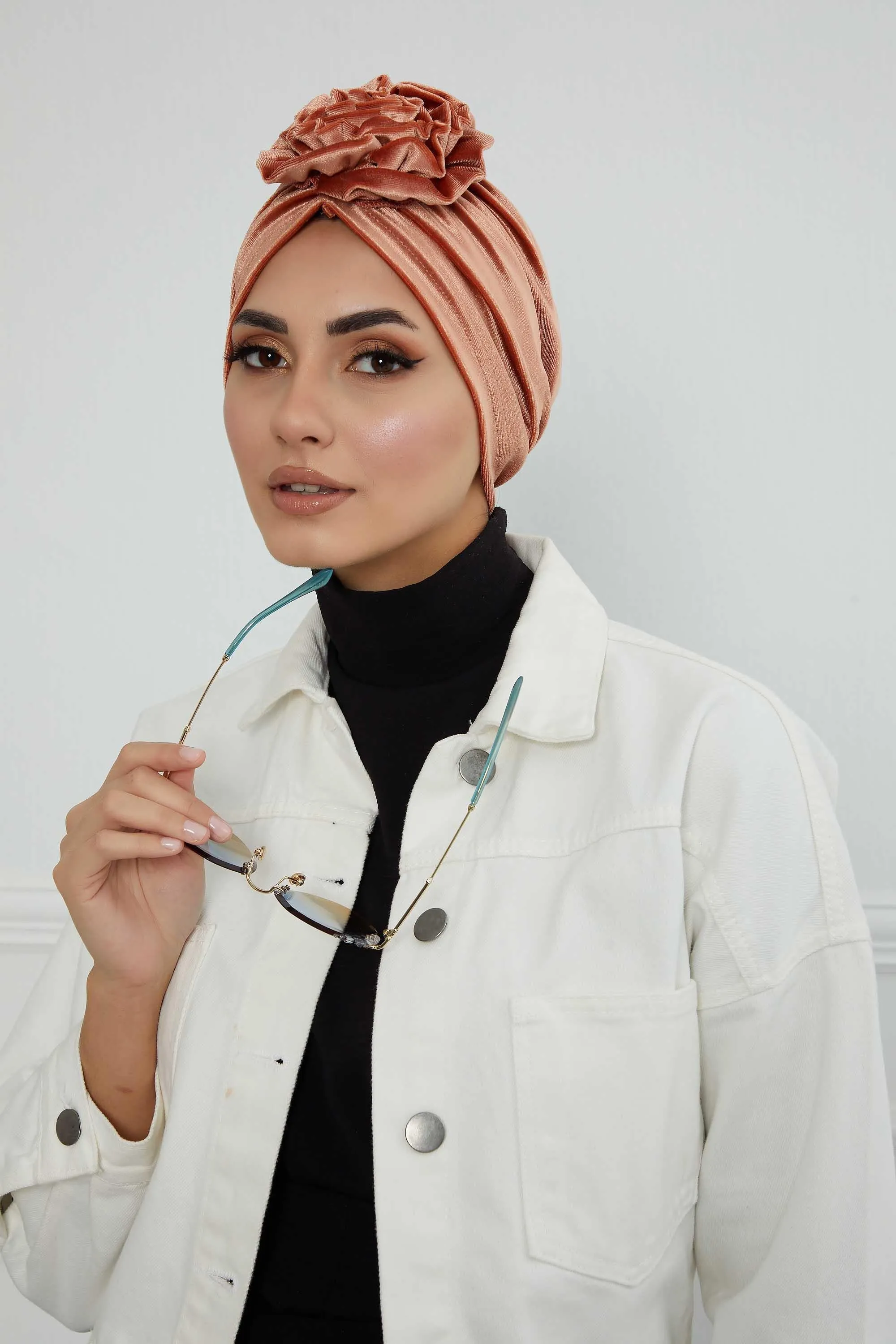 Velvet Instant Turban with a Gorgeous Rose Accent, Handmade Soft Touch Hijab Turban For Women, Stylish Chemo Headwear Bonnet Cap,B-21KD