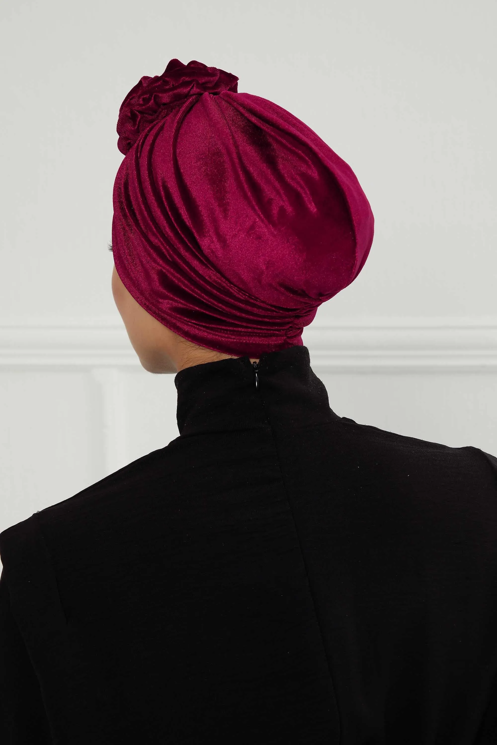 Velvet Instant Turban with a Gorgeous Rose Accent, Handmade Soft Touch Hijab Turban For Women, Stylish Chemo Headwear Bonnet Cap,B-21KD