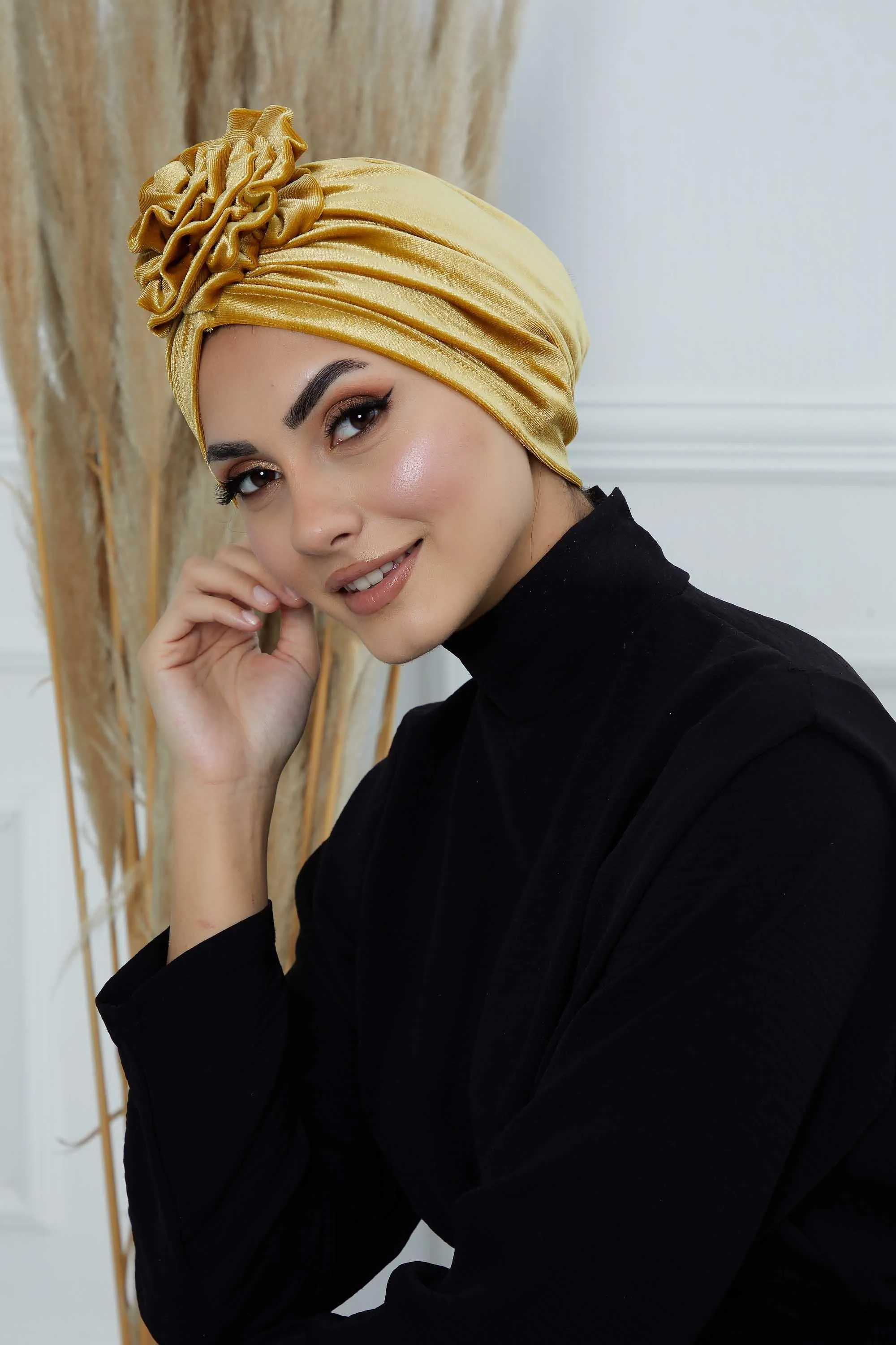 Velvet Instant Turban with a Gorgeous Rose Accent, Handmade Soft Touch Hijab Turban For Women, Stylish Chemo Headwear Bonnet Cap,B-21KD
