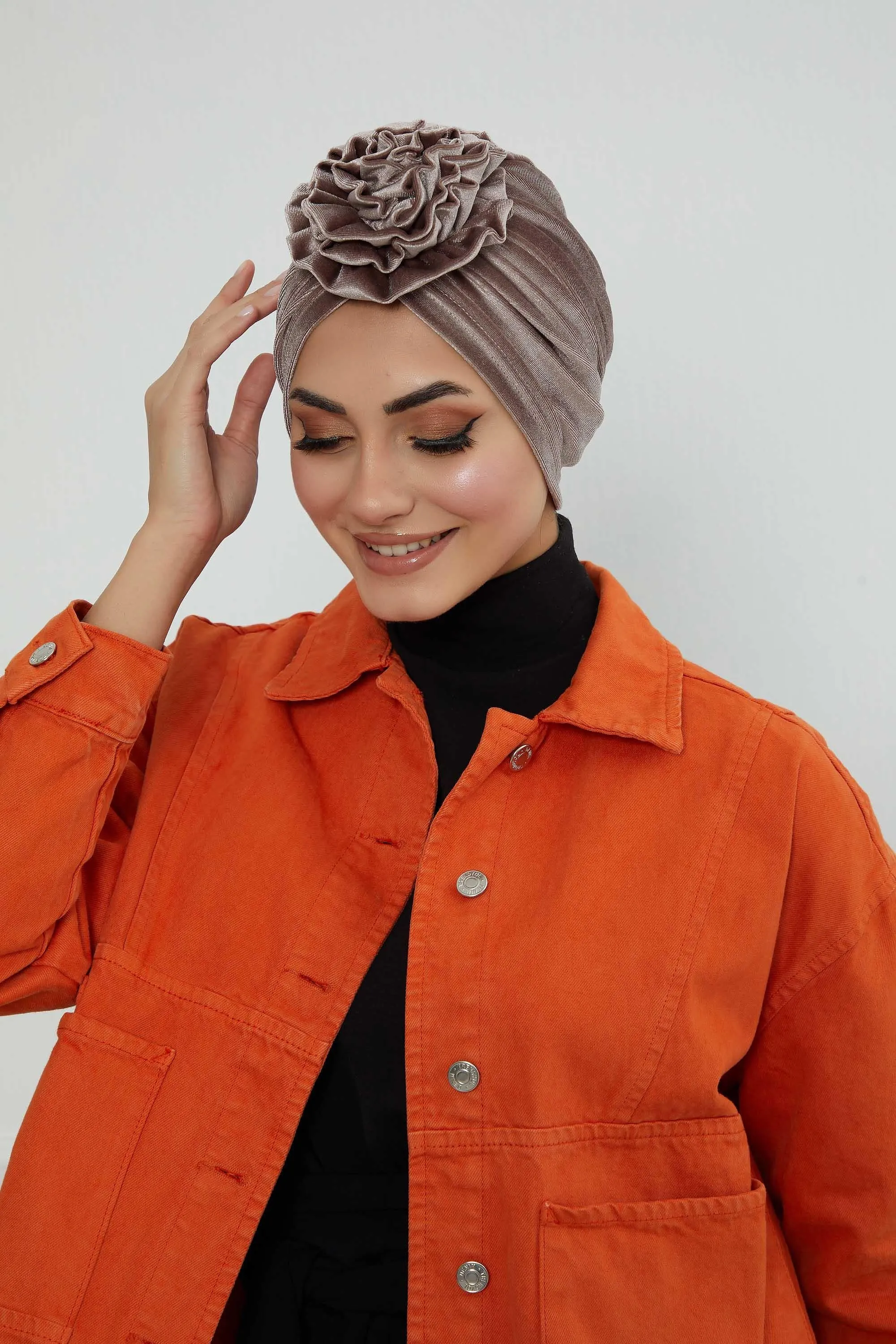 Velvet Instant Turban with a Gorgeous Rose Accent, Handmade Soft Touch Hijab Turban For Women, Stylish Chemo Headwear Bonnet Cap,B-21KD