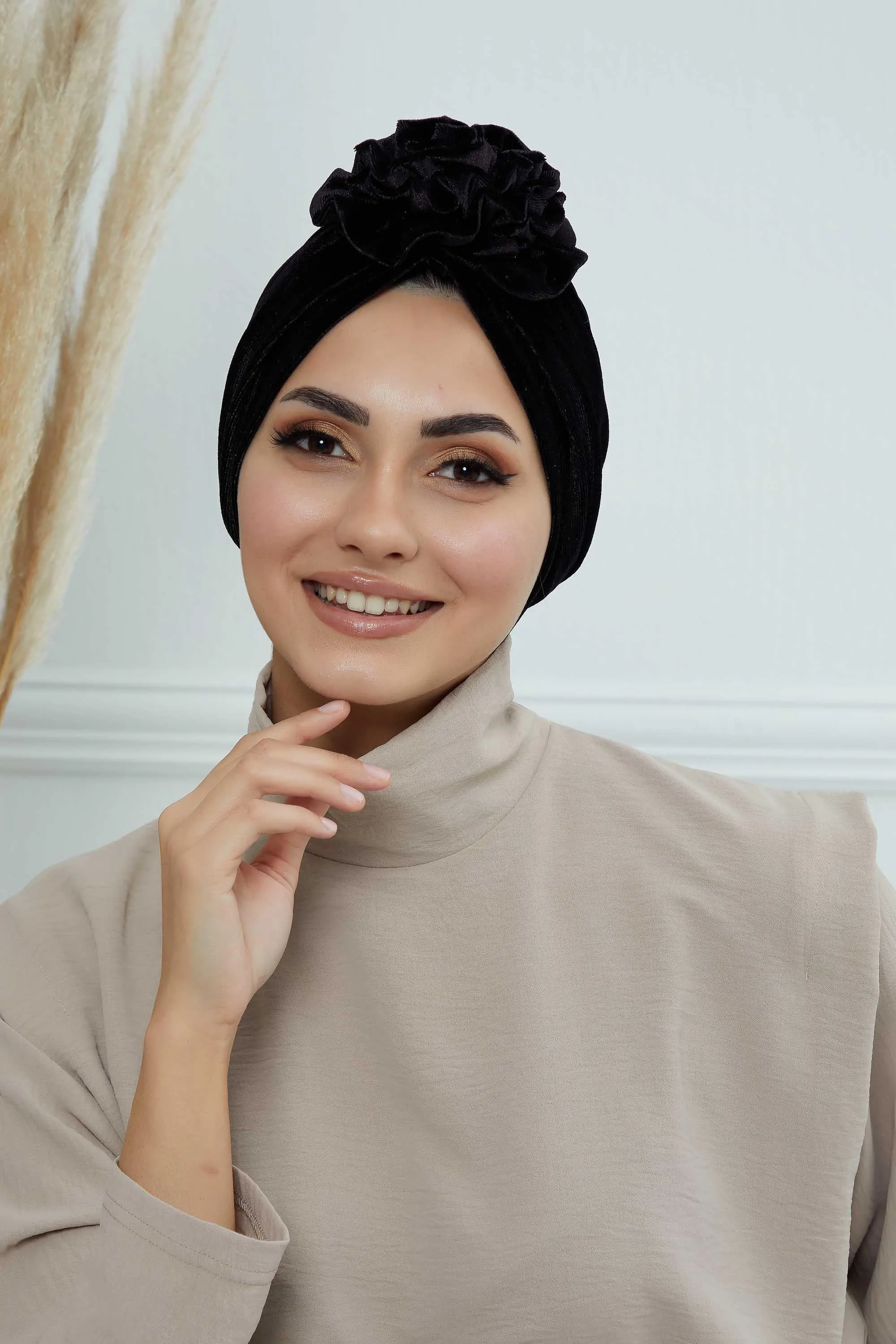Velvet Instant Turban with a Gorgeous Rose Accent, Handmade Soft Touch Hijab Turban For Women, Stylish Chemo Headwear Bonnet Cap,B-21KD