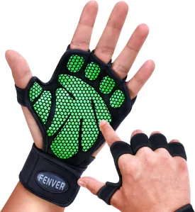 Ventilated Workout Gloves with Elastic Wrist Wraps and Open Back [Full Dexterity|Shock Absorbing], Silicon Padded Weight Lifting Gloves for Fitness and Water Sports, Gym Gloves for Men Women
