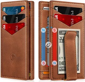Wallet for Men Slim Leather Wallets for 12-15 Cards, Minimalist Thin RFID Blocking Card Holder with Money Clip & ID Window, Small Bifold Front Pocket Wallet, Gifts for Men