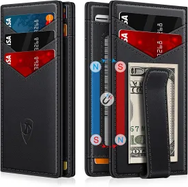 Wallet for Men Slim Leather Wallets for 12-15 Cards, Minimalist Thin RFID Blocking Card Holder with Money Clip & ID Window, Small Bifold Front Pocket Wallet, Gifts for Men